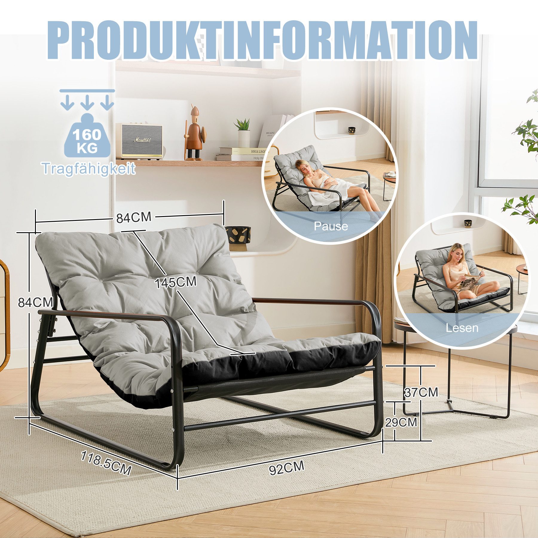 HomeMiYN Loungesessel Sessel wohnzimmer Gartenliege mit Wendekissen Lounges günstig online kaufen