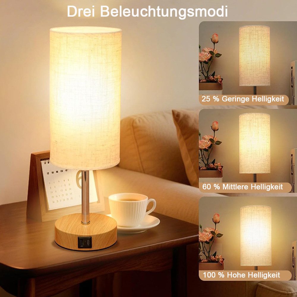 TUWENA LED Nachttischlampe LED-Schreibtischlampe mit USB-A/C-Anschlüssen und Touch-Dimmer