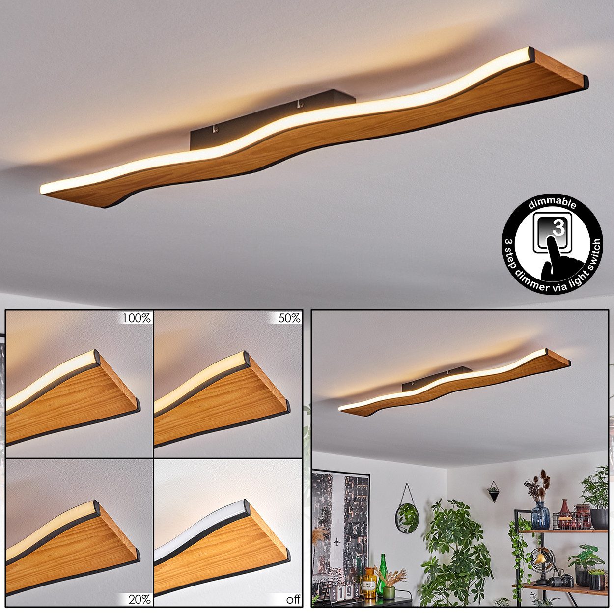 hofstein Deckenleuchte dimmbare Deckenlampe aus Metall/Holz/Kunststoff günstig online kaufen