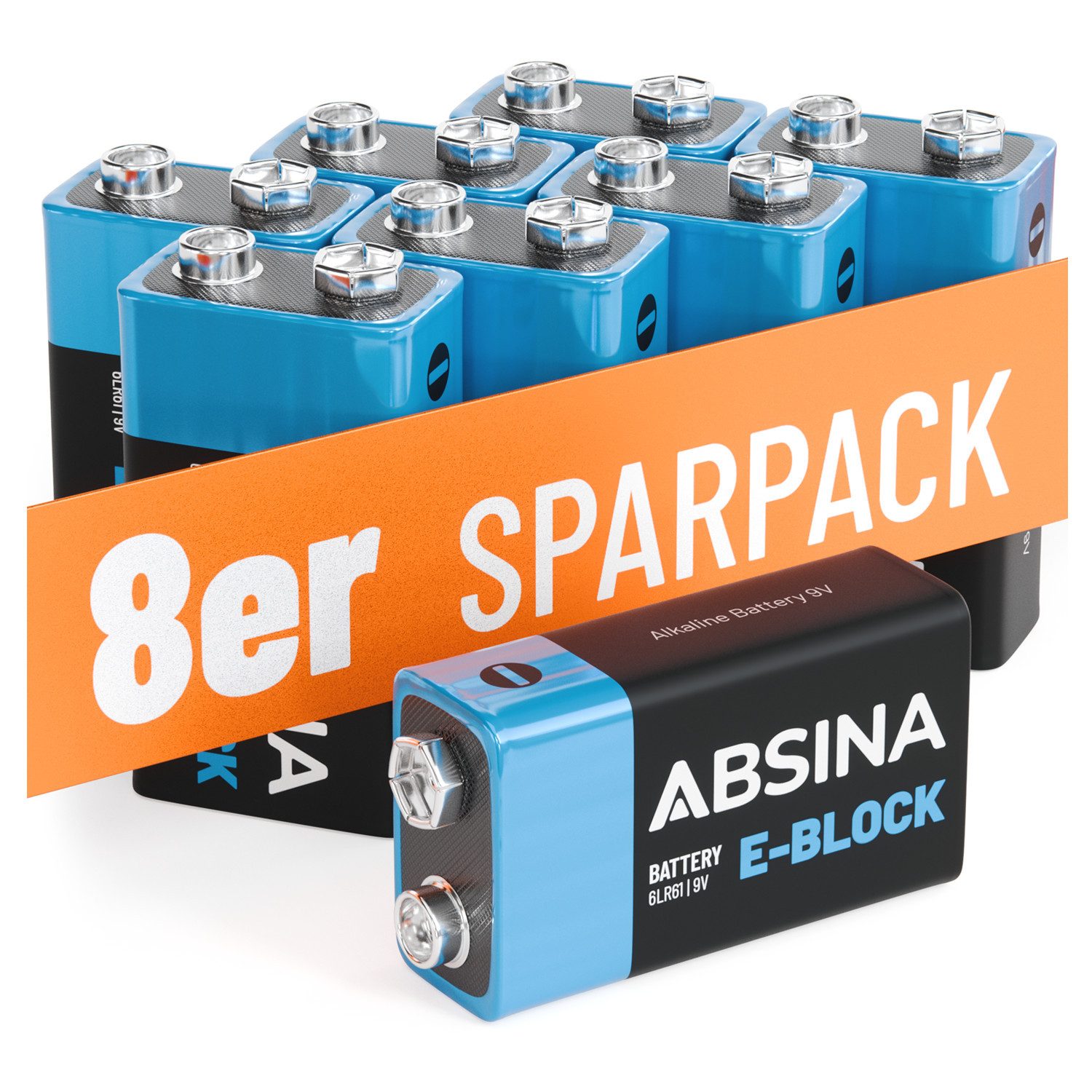 8x 9V Blockbatterie Alkaline, langlebig & auslaufsicher, Rauchmelder Batterie