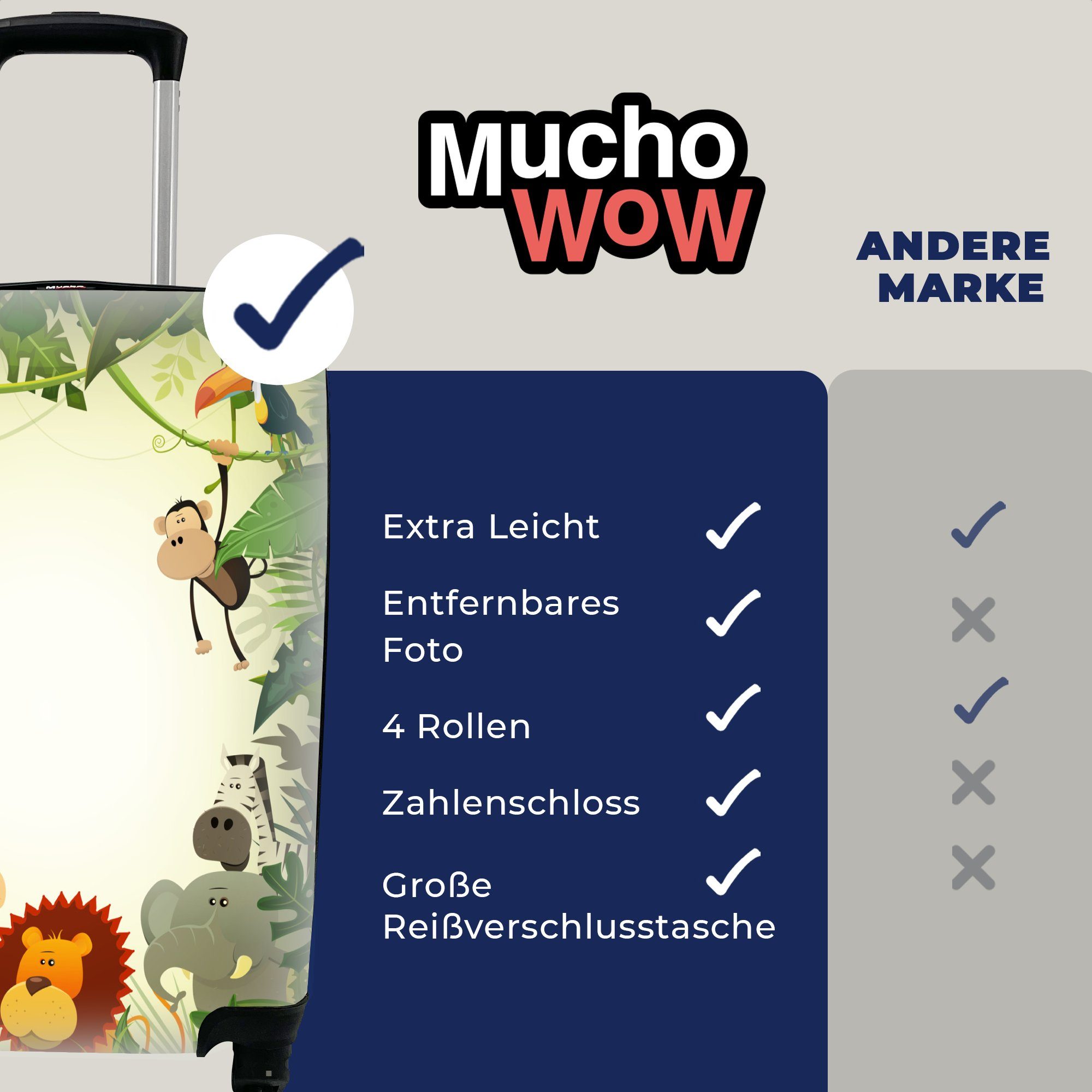 Schlange Ferien, Mädchen Trolley, - Reisekoffer Handgepäck - Löwe Handgepäckkoffer - Jungen Rollen, Baby 4 Pflanzen - rollen, -, mit Reisetasche - für Dschungel MuchoWow -