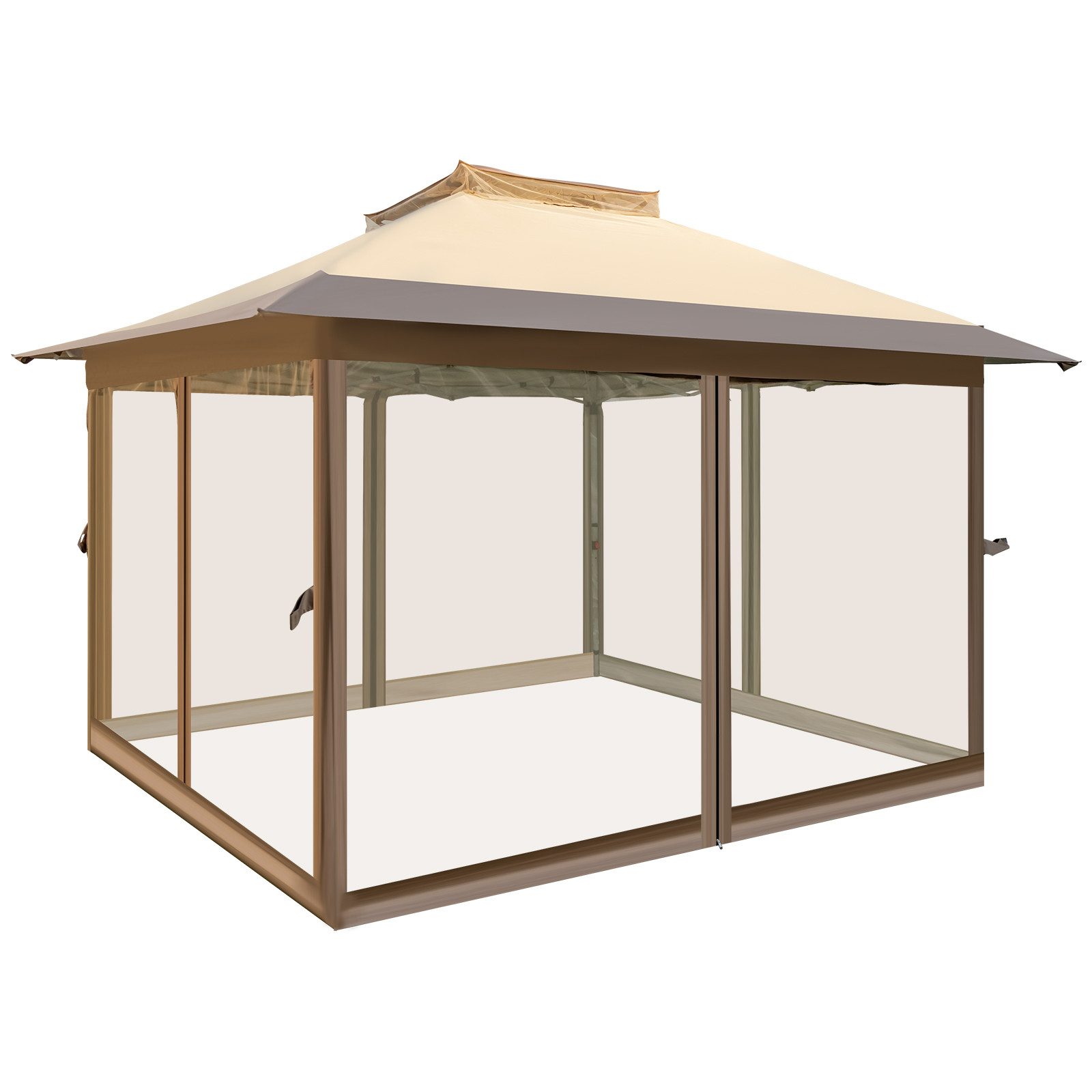 COSTWAY Faltpavillon 3,6x3,6m, mit Moskitonetz & 4 Netzwände, höhenverstellbar