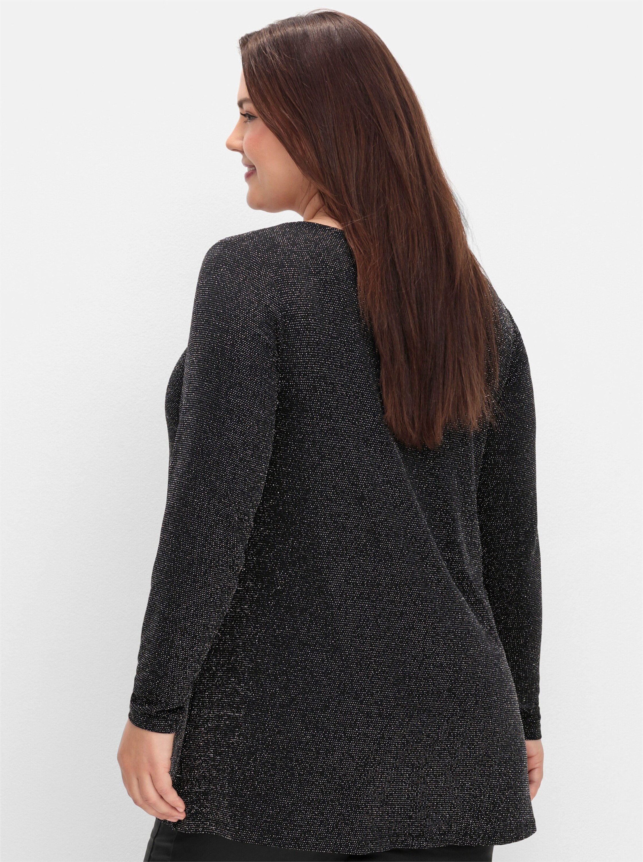Sheego T-Shirt Longshirt Langarm mit Glitzereffekt, in A-Linie günstig online kaufen