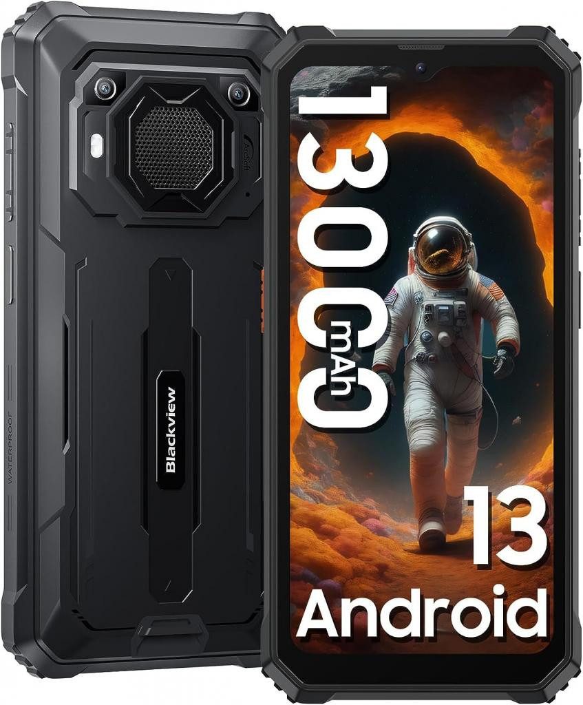 blackview BV6200Pro Schwarz Rugged Smartphone, Outdoorhandy mit 8 GB RAM Handy (16.66 cm/6.56 Zoll, 13 MP Kamera, 13000mAh Akku, Helio P35 Octa Core, 98dB Lautsprecher, Baustellenhandy)
