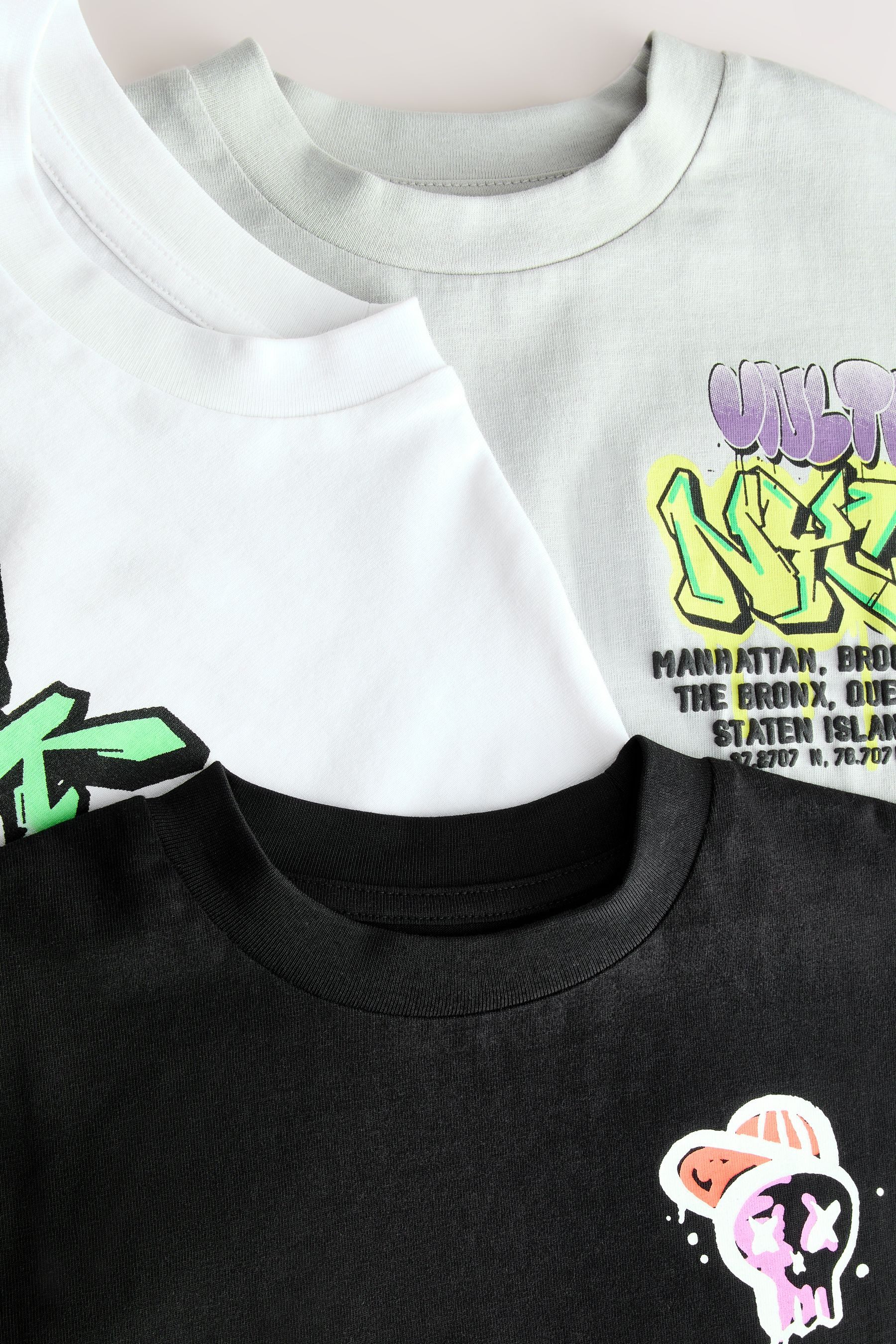 Next Print-Shirt Relaxed Fit Kurzarm-T-Shirts mit Grafik, 3er-Pack (3-tlg)