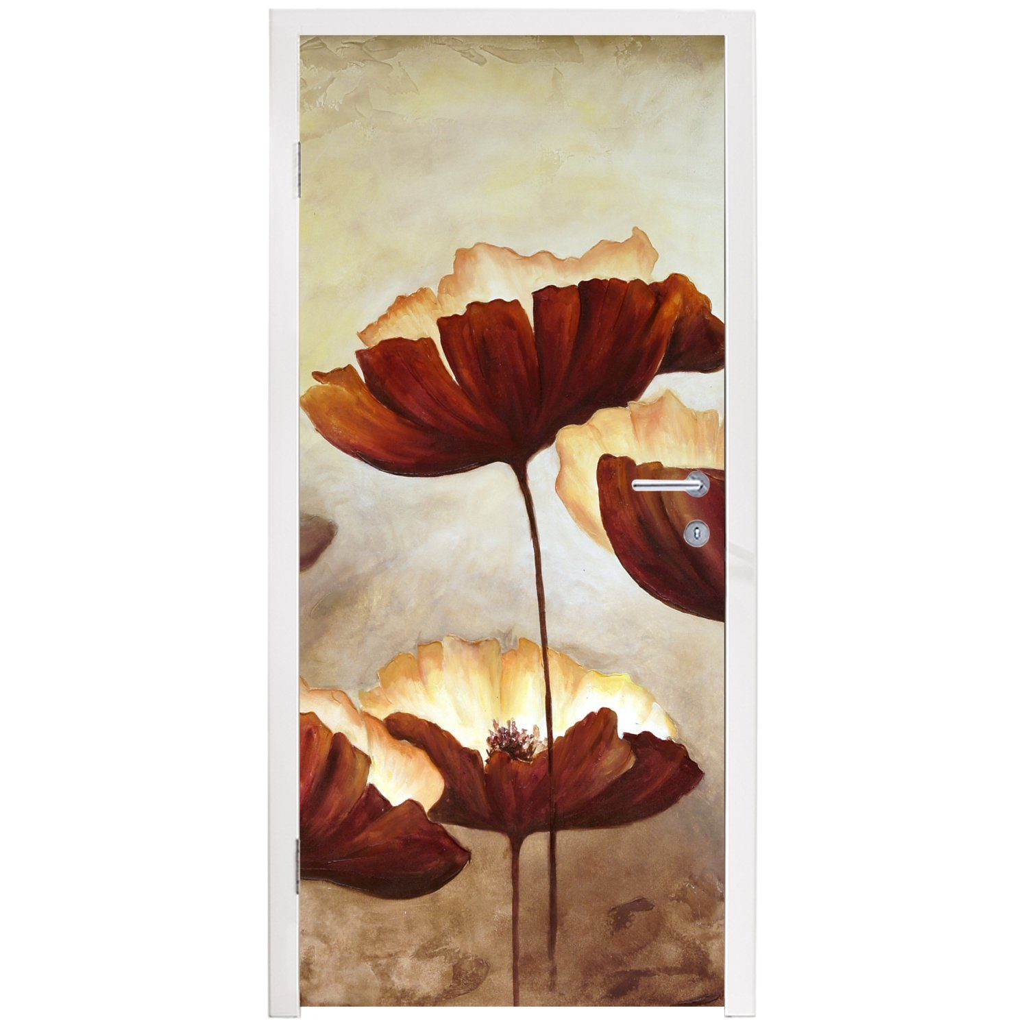 - (1 bedruckt, Türtapete 75x205 Tür, - Fototapete Blumen Malerei Türaufkleber, - MuchoWow für Ölfarbe Matt, Pflanzen, cm St),