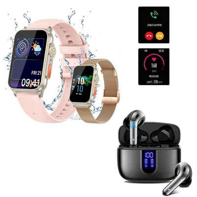 HYIEAR Smartwatch und In-Ear-Kopfhörer mit Bluetooth für Herren und Damen Smartwatch (4,5 cm cm/1.77 Zoll), Armbänder, Ladekabel, Ohrstöpsel, Sportarmband