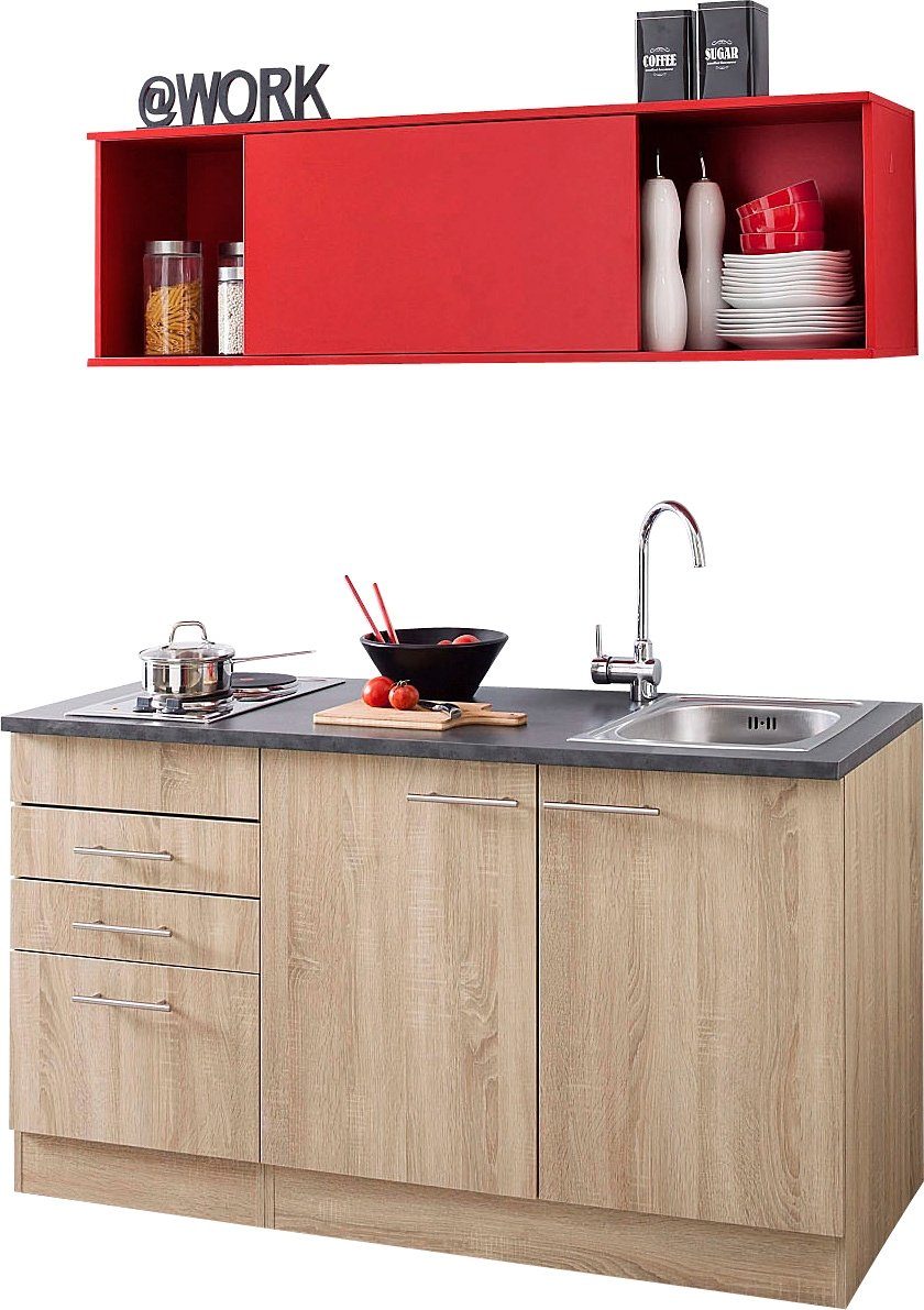 OPTIFIT Küchenzeile Mini, mit E-Geräten, Breite 150 cm rot