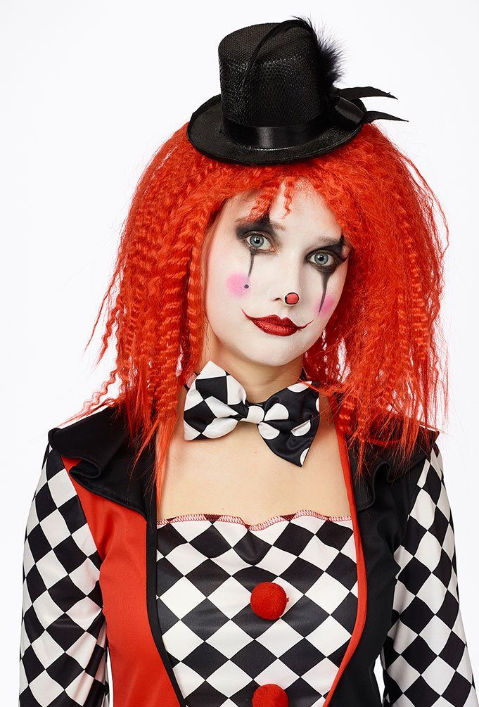 Karneval-Klamotten Clown-Kostüm Clown Perücke gekreppte Pierrot rot, Clownsperücke in auffälligem Rot Karneval Fasching