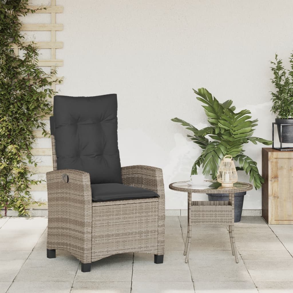 vidaXL Gartensessel, Outdoor Sessel Verstellbar mit Kissen Grau Poly Rattan