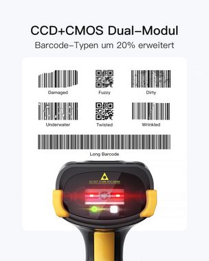 Inateck 1D/2D QR Wireless Barcode Scanner, mit Touchscreen Handscanner, (CMOS+CCD Dual Module, Größere Reichweite, Unterstützt App SDK)