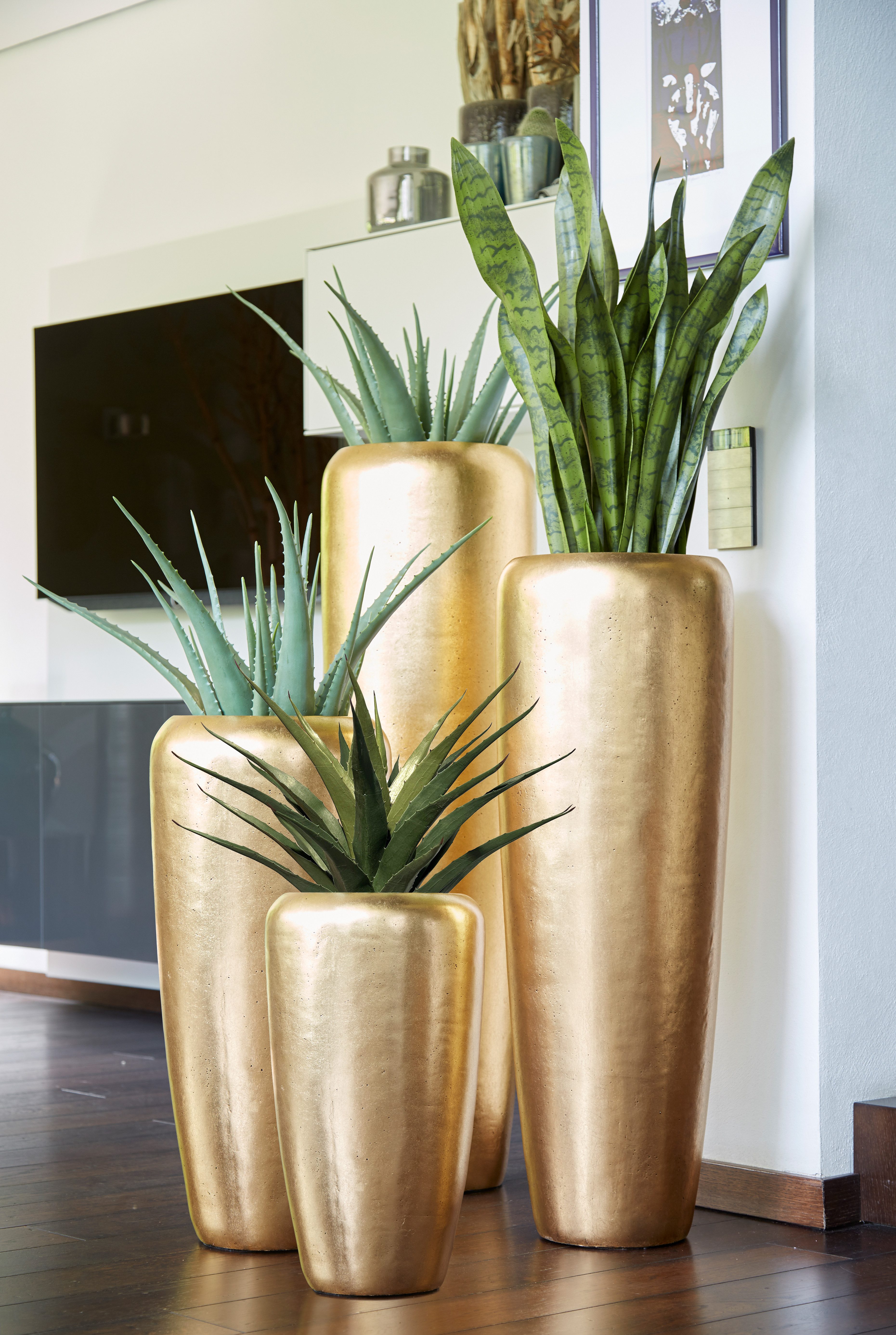 Flingora Bodenvase Cleo, mit Einsatz - Fiberglas - Indoor - Gold - Höhe 51 cm