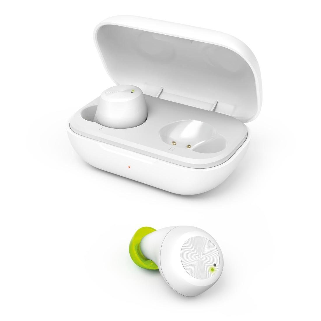 Hama Bluetooth-Kopfhörer True Wireless In-Ear Sprachsteuerung Bluetooth-Kopfhörer (Freisprechfunktion, Sprachsteuerung, True Wireless, integrierte Steuerung für Anrufe und Musik, kompatibel mit Siri, Google Now, Google Assistant, Siri, A2DP Bluetooth, AVRCP Bluetooth, HFP, ultraleicht, IPX 4 Spritzwasserschutz, für Sport und Alltag, Ladebox) weiß