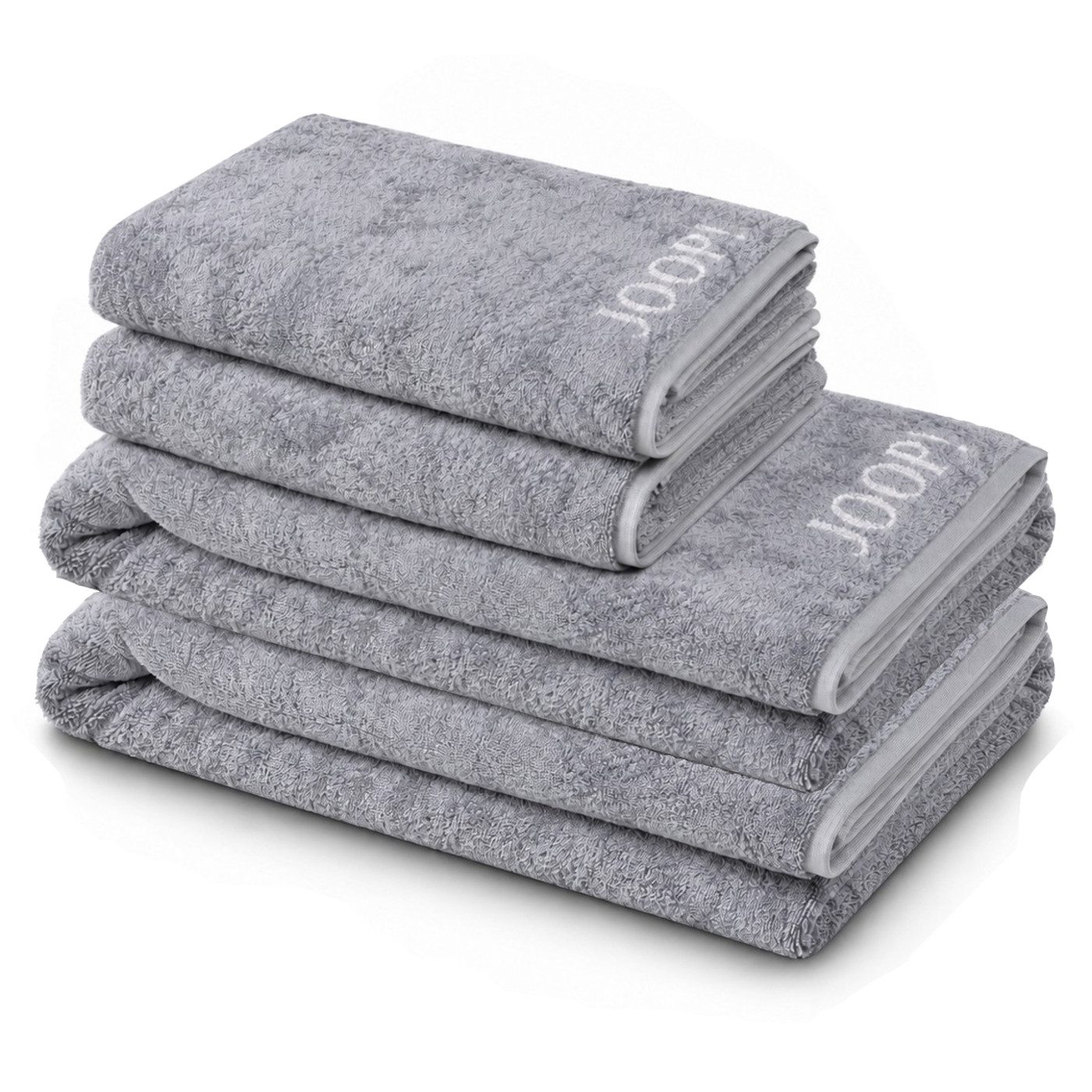 JOOP! Handtuch Set JOOP! Handtuch Duschtuch Set 4-teilig 1600-76 Classic silber weiß, Walkfrottier (Spar-Set, 4-St)