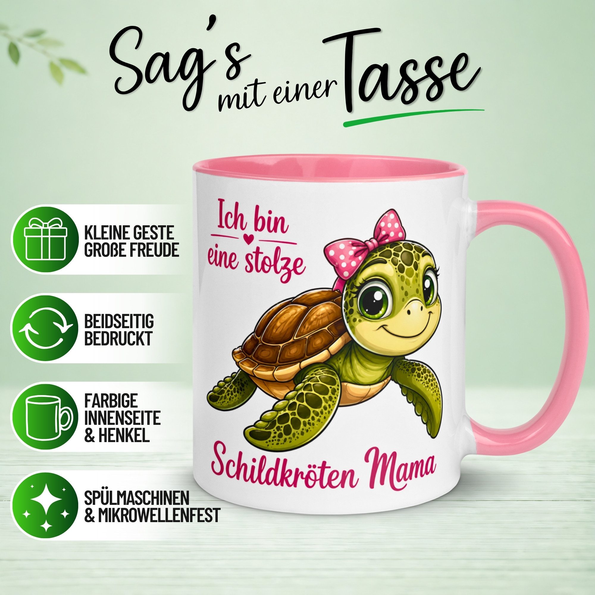 Momentals Tasse Schildkröte – „Stolze Schildkröten Mama“ – Schildkröten Geschenk, Gratis Versand · Links-&Rechtshänder · Spülmaschinenfest