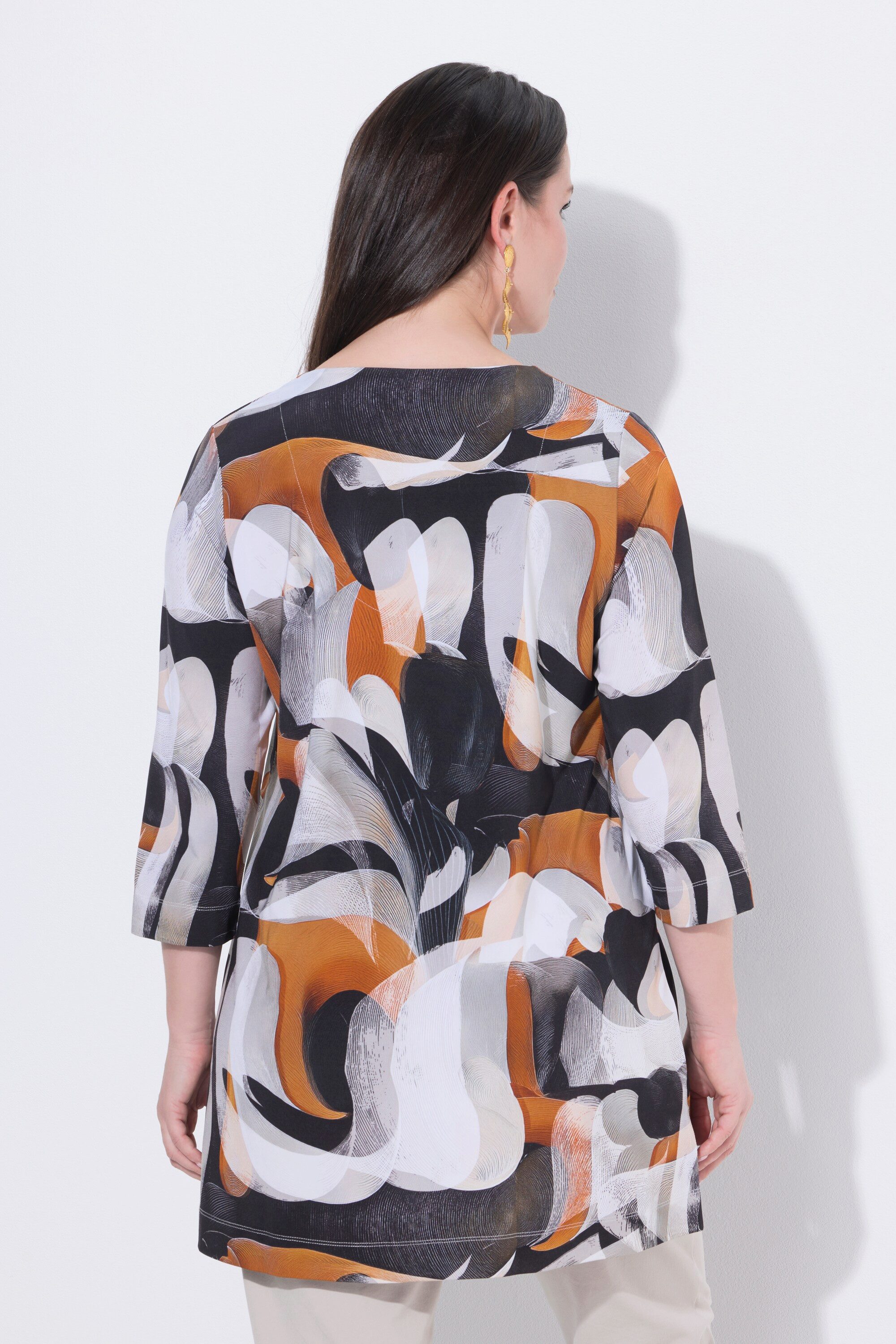 Ulla Popken Longshirt Slinky-Longshirt Tunika-Ausschnitt Zierfalte