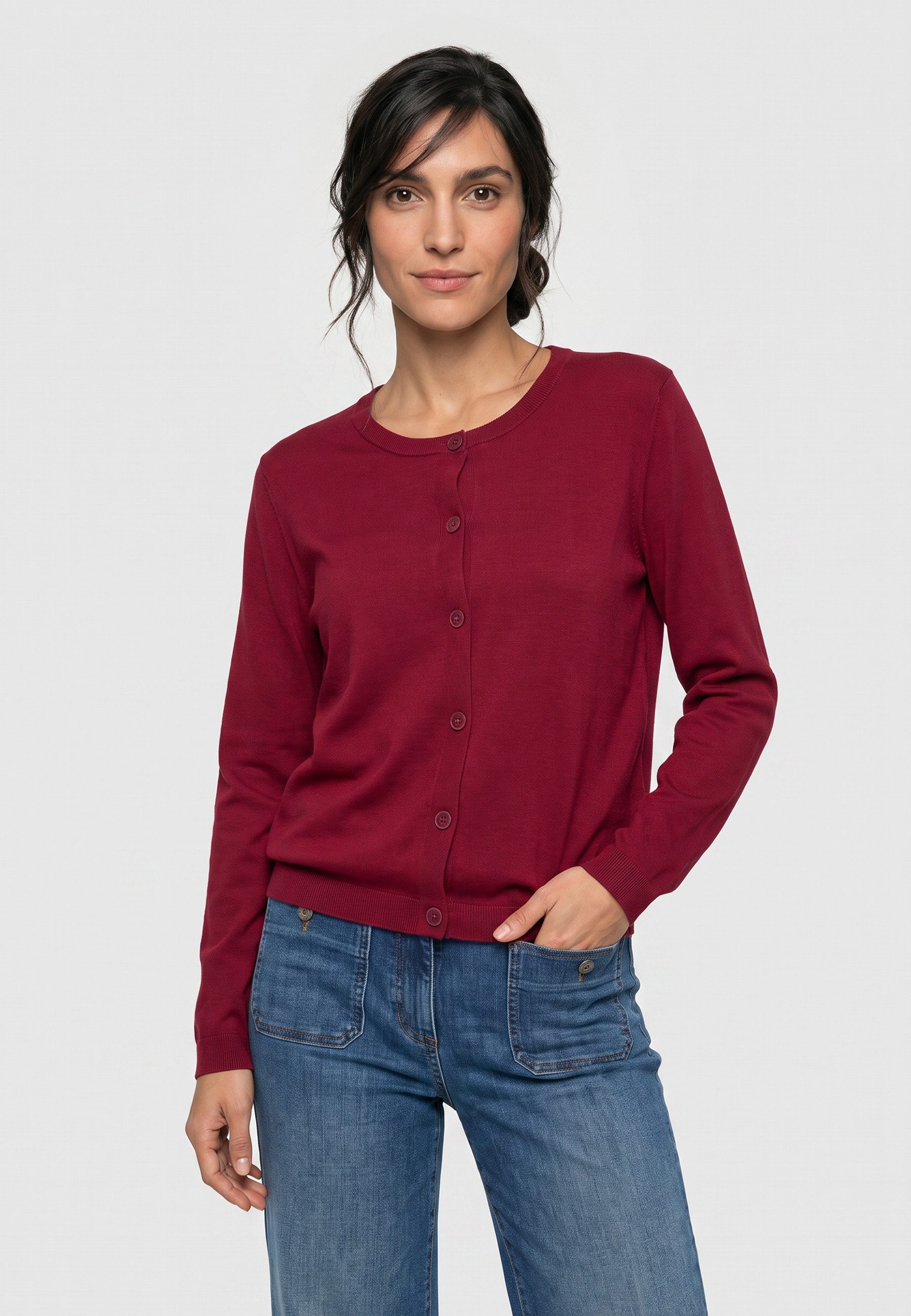 Olsen Cardigan mit Rundhalsausschnitt und Knopfleiste