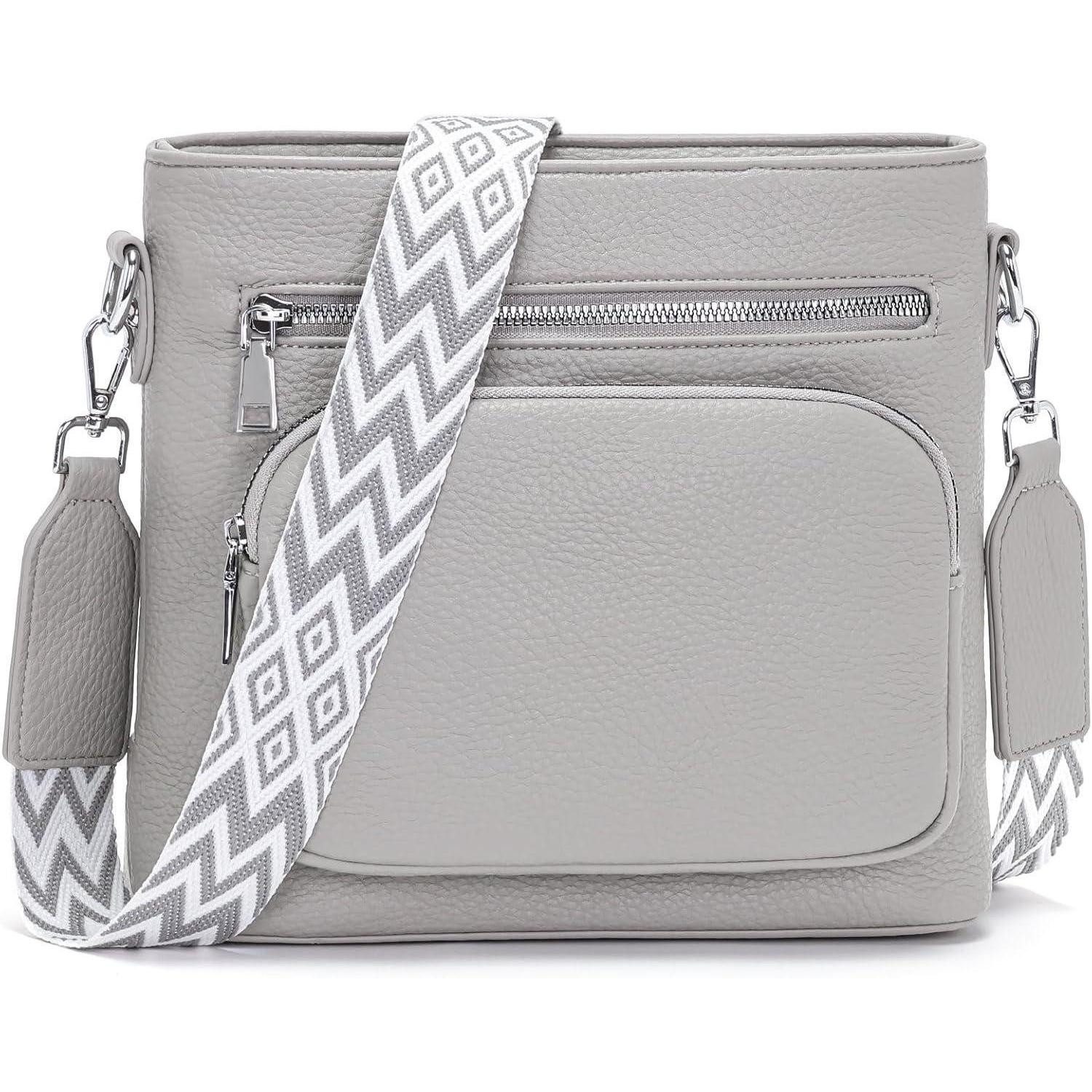 Umhängetasche Handtasche Damen Umhängetasche Crossbody PU Leder Gurt Grau