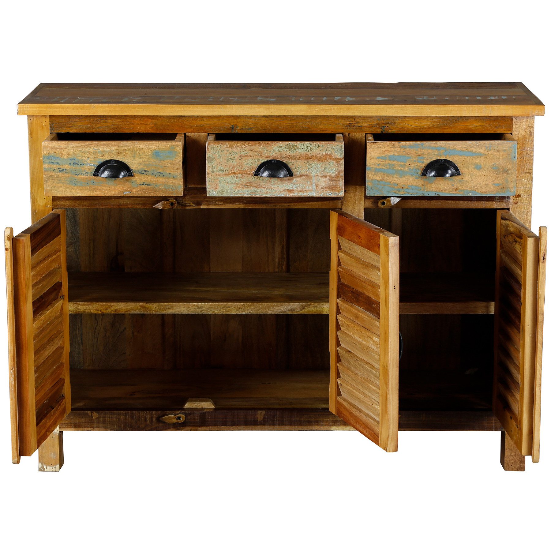 Casa Moro Highboard Sideboard Hochkommode Wohnzimmer Massivholz Altholz Vintage, massiver Aufbau: 50 kg Gewicht, Stabil, viel Stauraum, handgefertigt