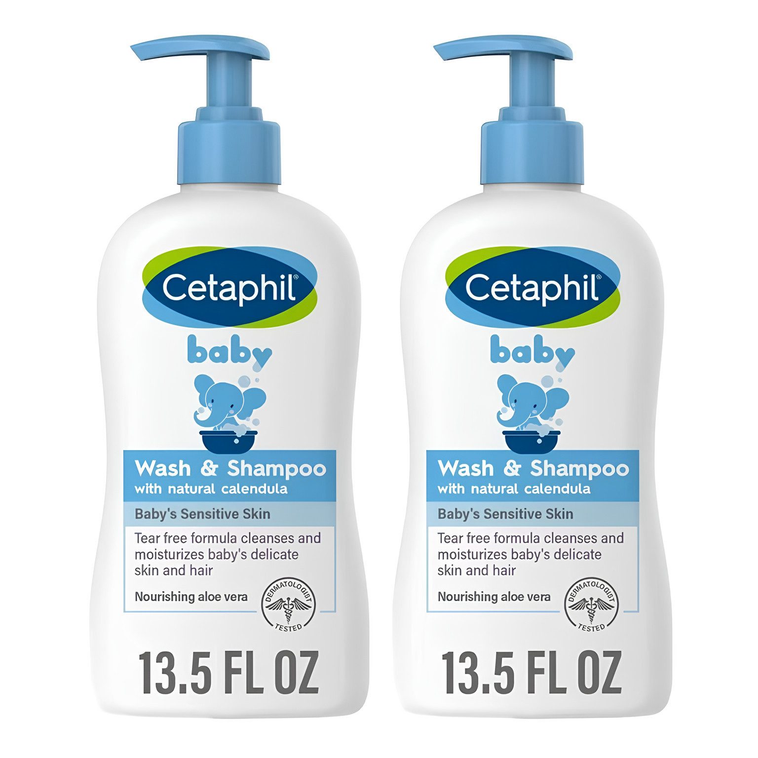 Cetaphil Haarshampoo Baby Waschgel & Shampoo Calendula 2x 400 ml, 2er-Set, 1-tlg., 2 × Cetaphil Baby Wash & Shampoo, je ca. 400 ml, Tränenfrei, 2-in-1, parabenfrei, mineralölfrei, mit Calendula