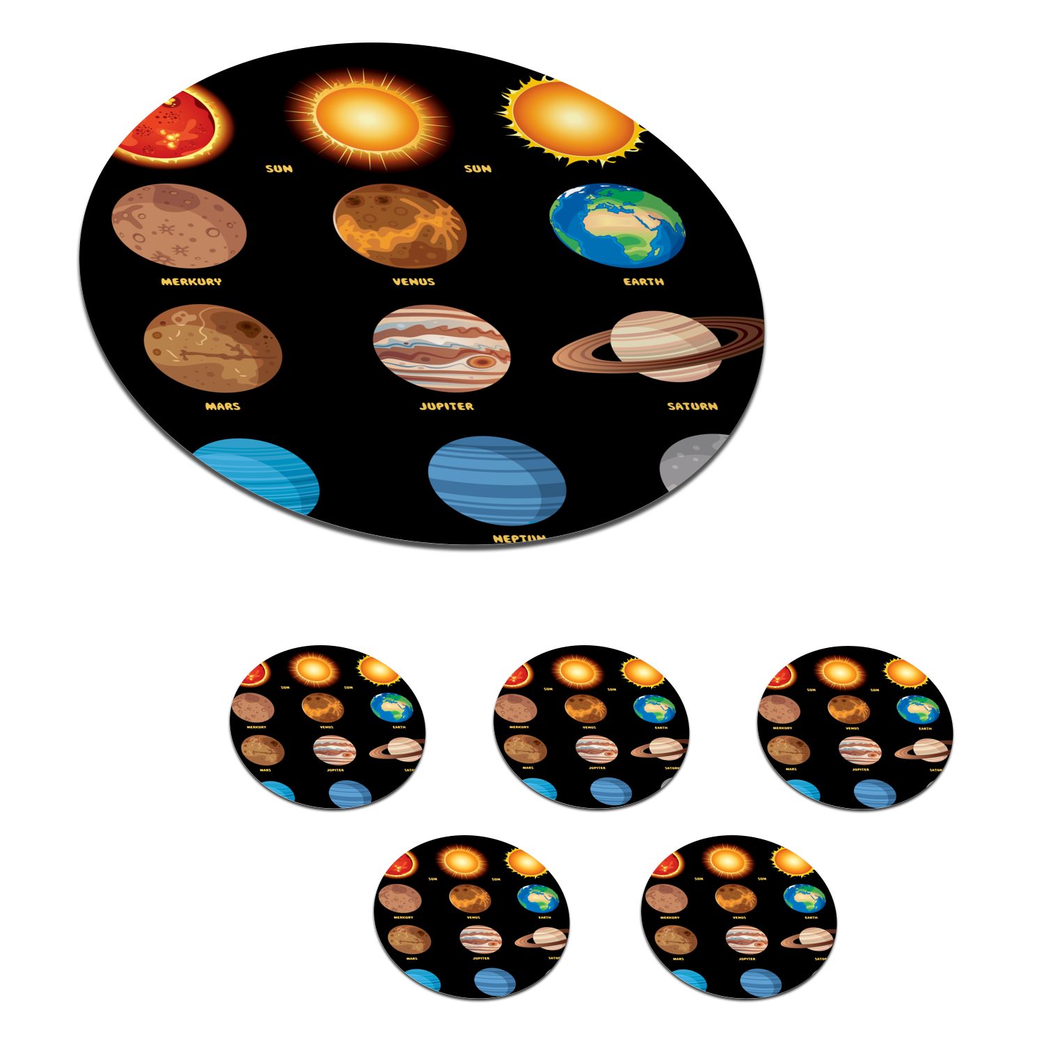 MuchoWow Glasuntersetzer Verschiedene Planeten des Sonnensystems, Zubehör für Gläser, 6-tlg., Getränkeuntersetzer, Tassenuntersetzer, Korkuntersetzer, Tasse, Becher