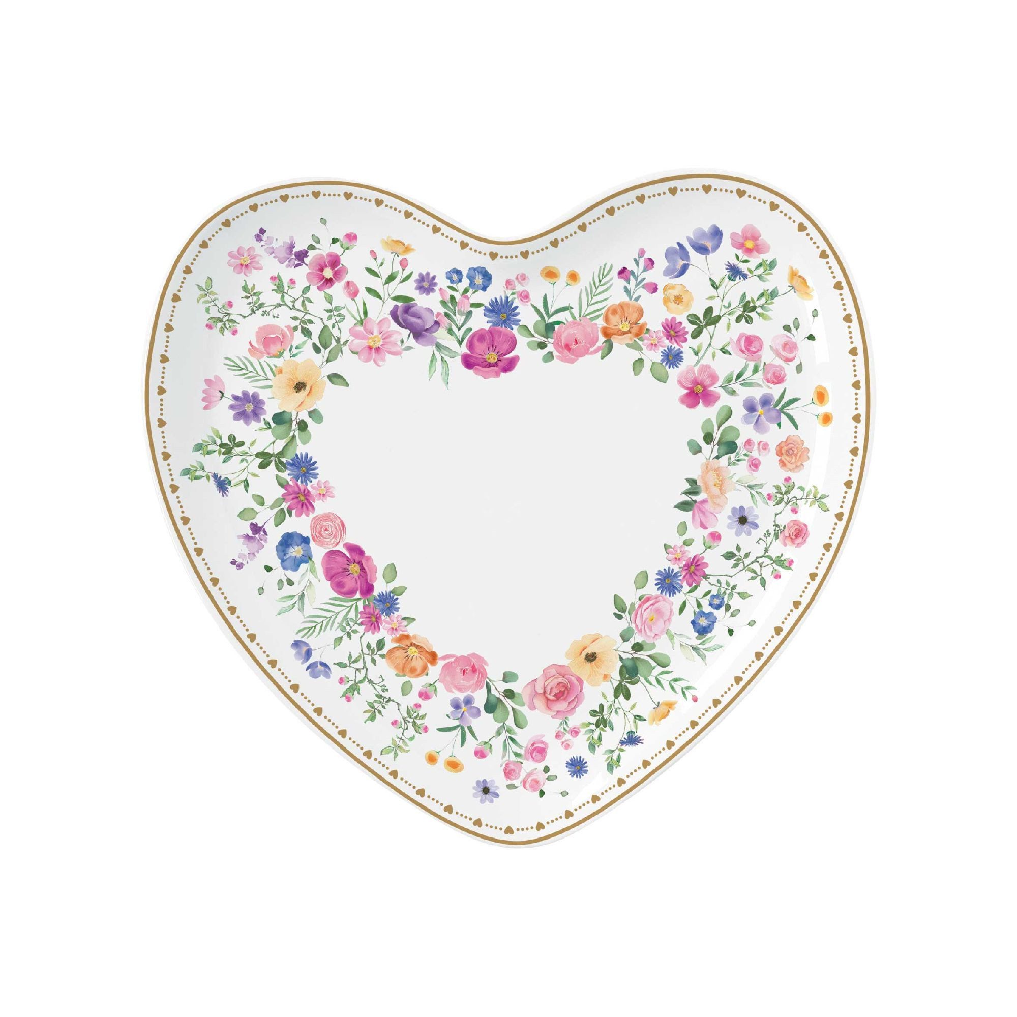 EasyLife Servierplatte Mon Amour, Porzellan, Spülmaschinengeeignet, Mehrfarbig, Herzen & Blumen, H: 2cm