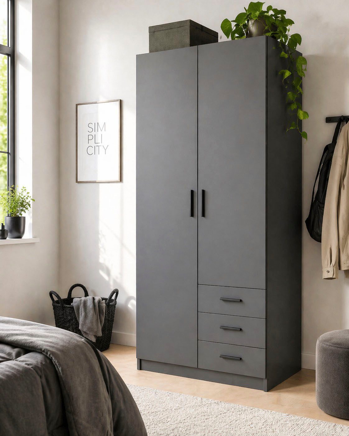 Home affaire Kleiderschrank Sprint, viel Stauraum, robuste Qualität, 3 Breiten 98, 147, 195 cm Breite 98,5/147 oder 195,5 cm, je mit Einlegeböden und Kleiderstange
