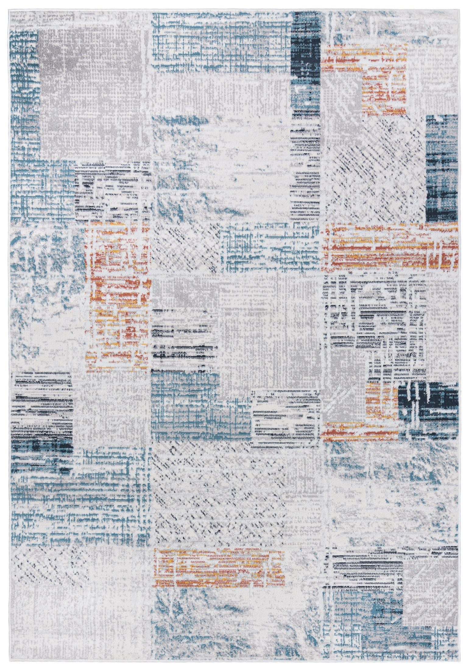 Mazovia Designteppich Modern Vintage Teppich - Abstrakt Muster Creme Bunt - kurzflor, 140 x 200 cm, Wohnzimmer, Geeignet für Fußbodenheizung, Höhe 9 mm, Kurzflor