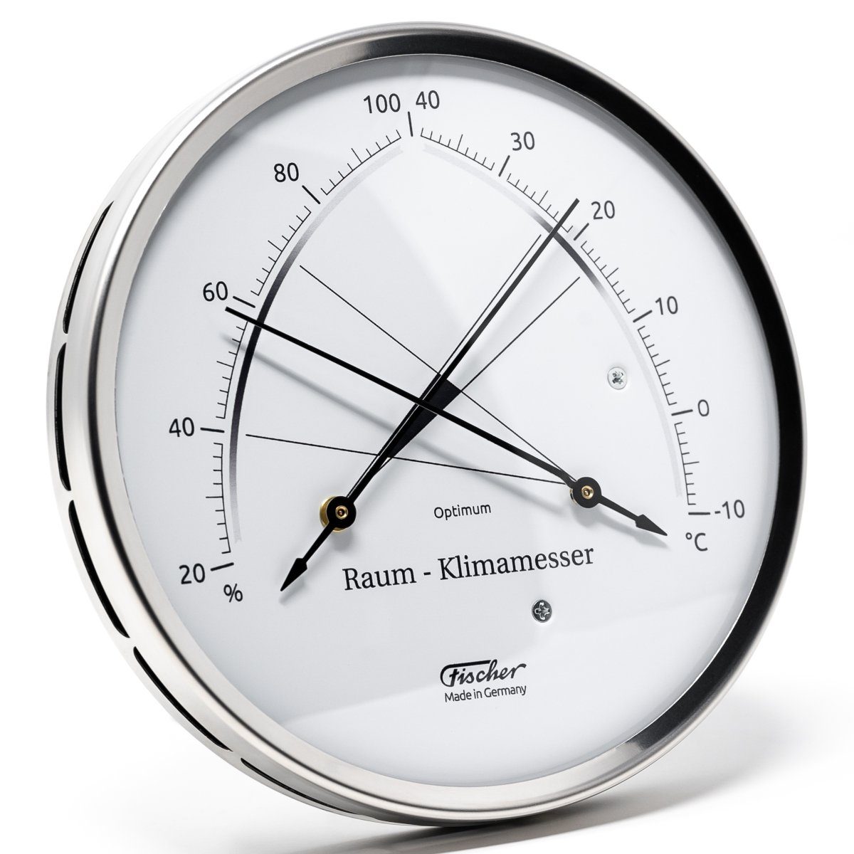 Fischer Barometer Raum-Klimamesser Edelstahl, Innen - Farbwahl Innenwetterstation weiß