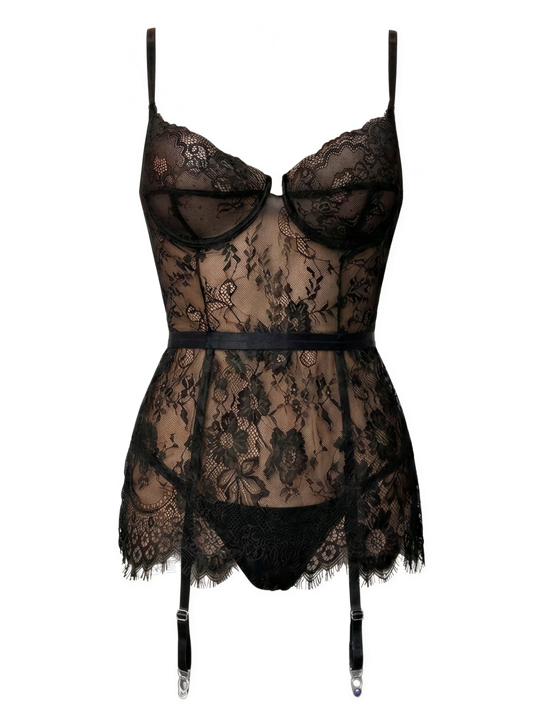 Elegant Love Nachthemd Sexy Dessous-Set - Spitzenbody, Teddy mit Strumpfhaltern (Set, 2-tlg., mit Tanga) Lingerie-Body mit Strapsen – Reizwäsche für besondere Momente