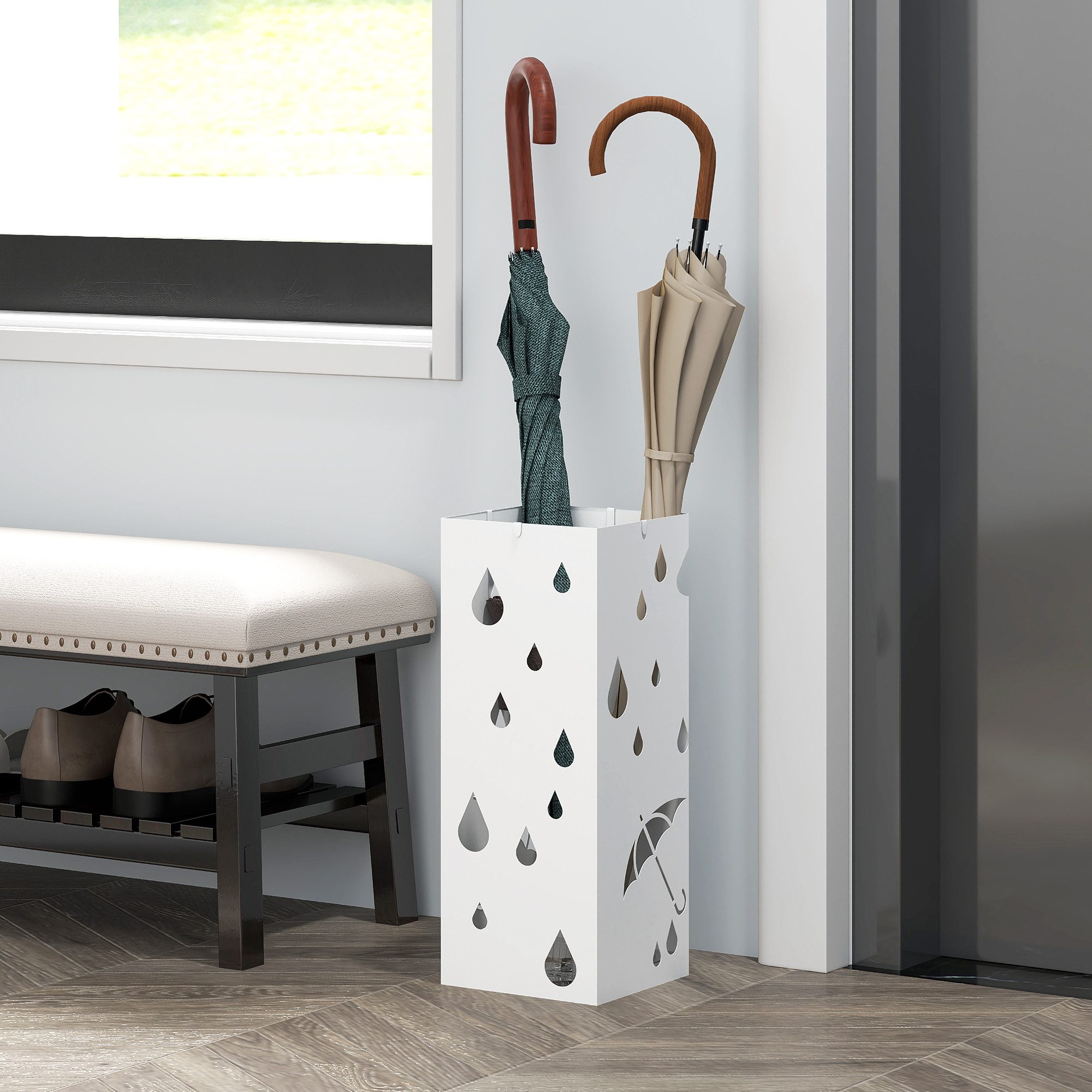 HOMCOM Schirmständer Regenschirmkorb mit 4 Haken, günstig online kaufen