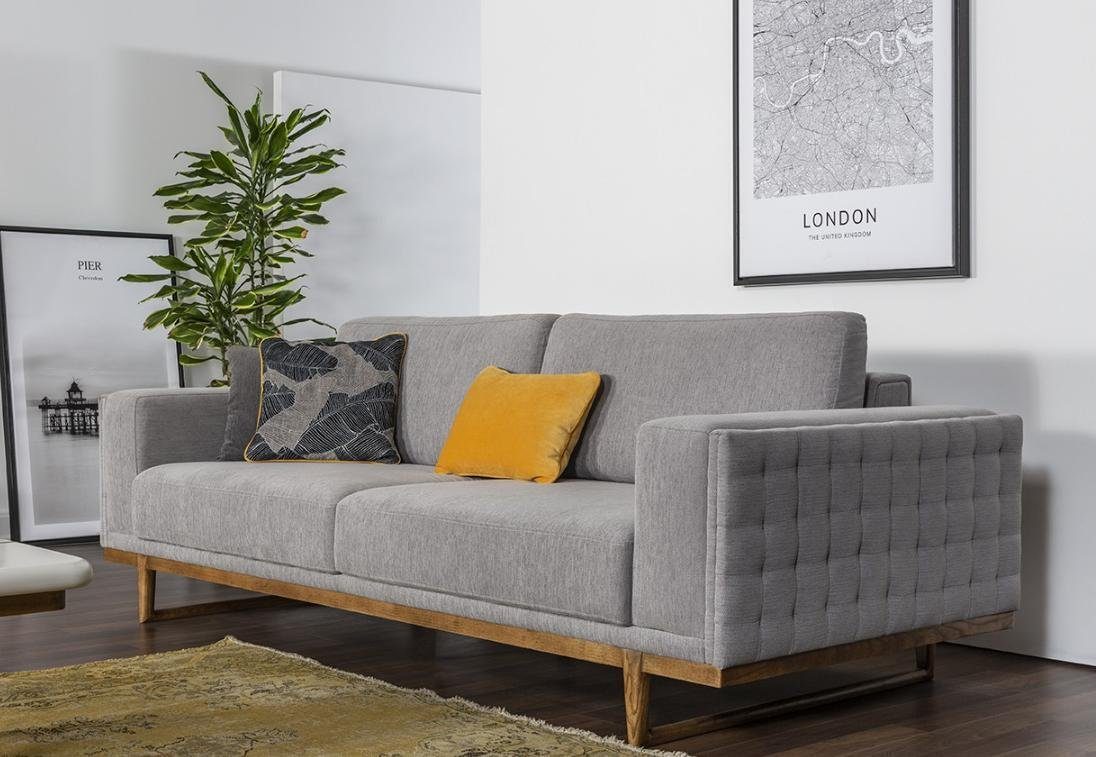 in Modern Teile, Grau Made 3 Europa Sofas JVmoebel Dreisitzer Sofa Sitzer Neu, 1 Stoff 3-Sitzer Stoffsofa Couch
