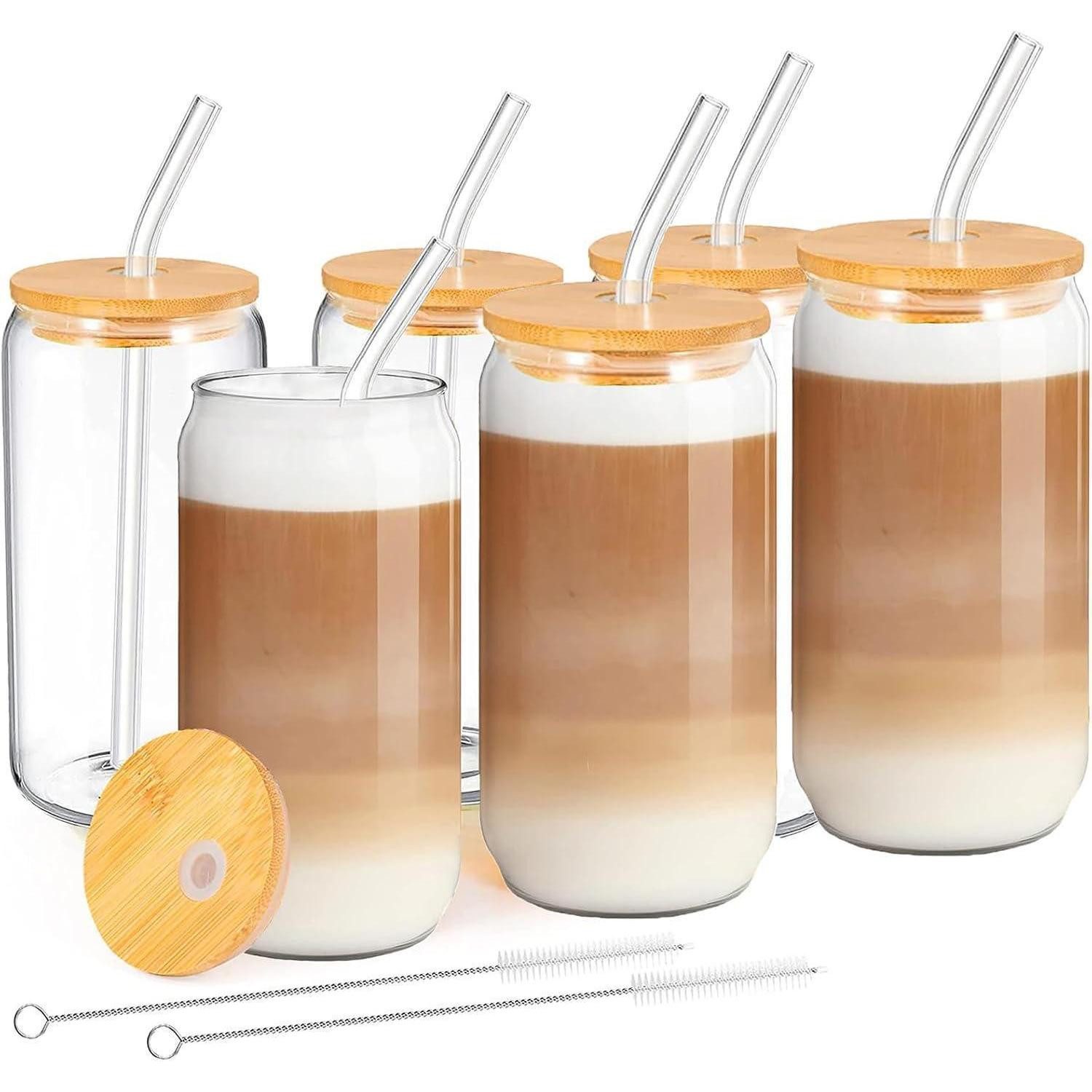 LuxusKollektion Gläser-Set Glas Deckel Strohhalm 500ml Smoothie Eiskaffee Macchiato 6pack