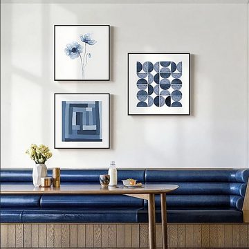 TPFLiving Kunstdruck (OHNE RAHMEN) Poster - Leinwand - Wandbild, Minimalistische Formen und Strukturen - (Leinwand Wohnzimmer, Leinwand Bilder, Kunstdruck), Farben: blau, weiß, grau - Größe: 15x15cm
