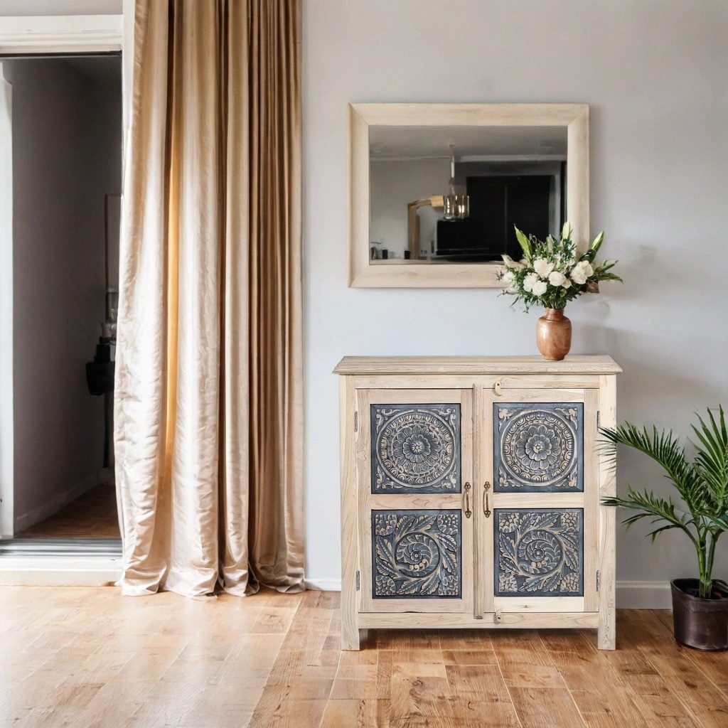Marrakesch Orient & Mediterran Interior Kommode Kommode Abelina handgefertigt aus Teakholz Möbel massiv 92 cm im Trend (1 St), Handarbeit