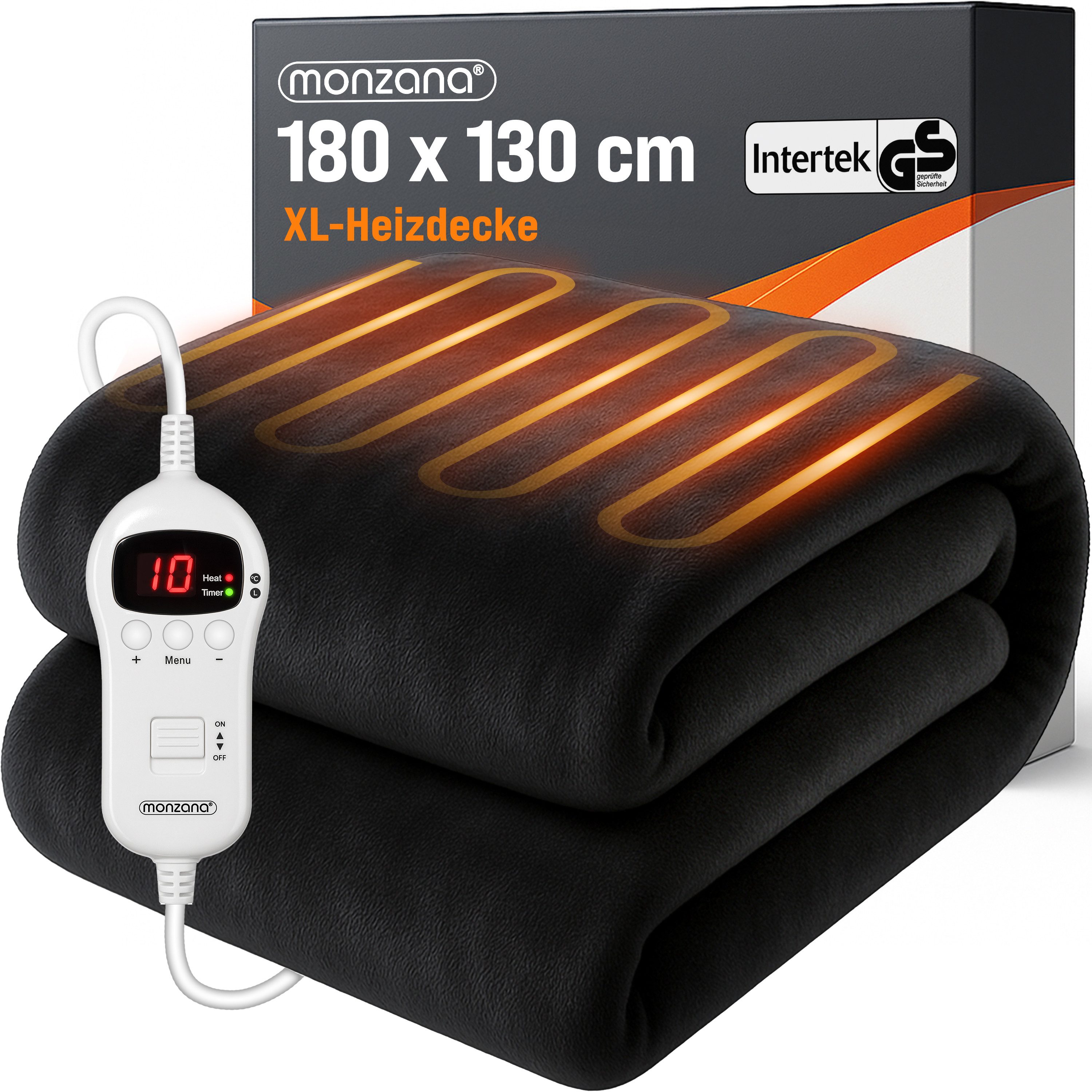 monzana Heizdecke Heizdecke, Fleece 180x130cm 10 Heizstufen Timer 1-10 Stunden anthrazit