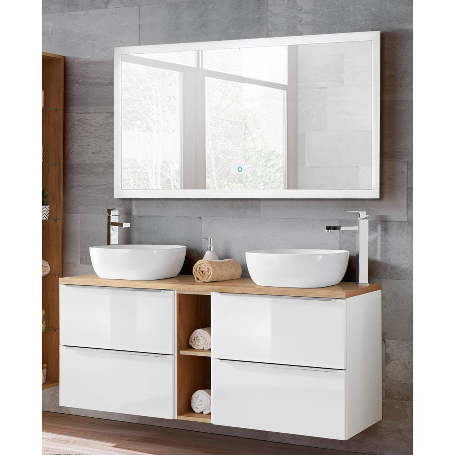 Lomadox Badmöbel-Set »TOSKANA-56«, 2x Waschtischunterschrank, 2