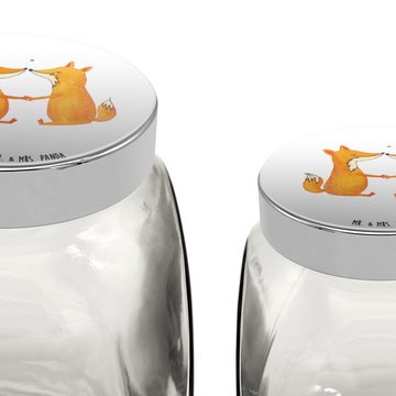 Mr. & Mrs. Panda Vorratsglas L 870ml Füchse Liebe - Weiß - Geschenk, Keksbehälter, Fuchs, Freund, Premium Glas, (1-tlg), Designvielfalt