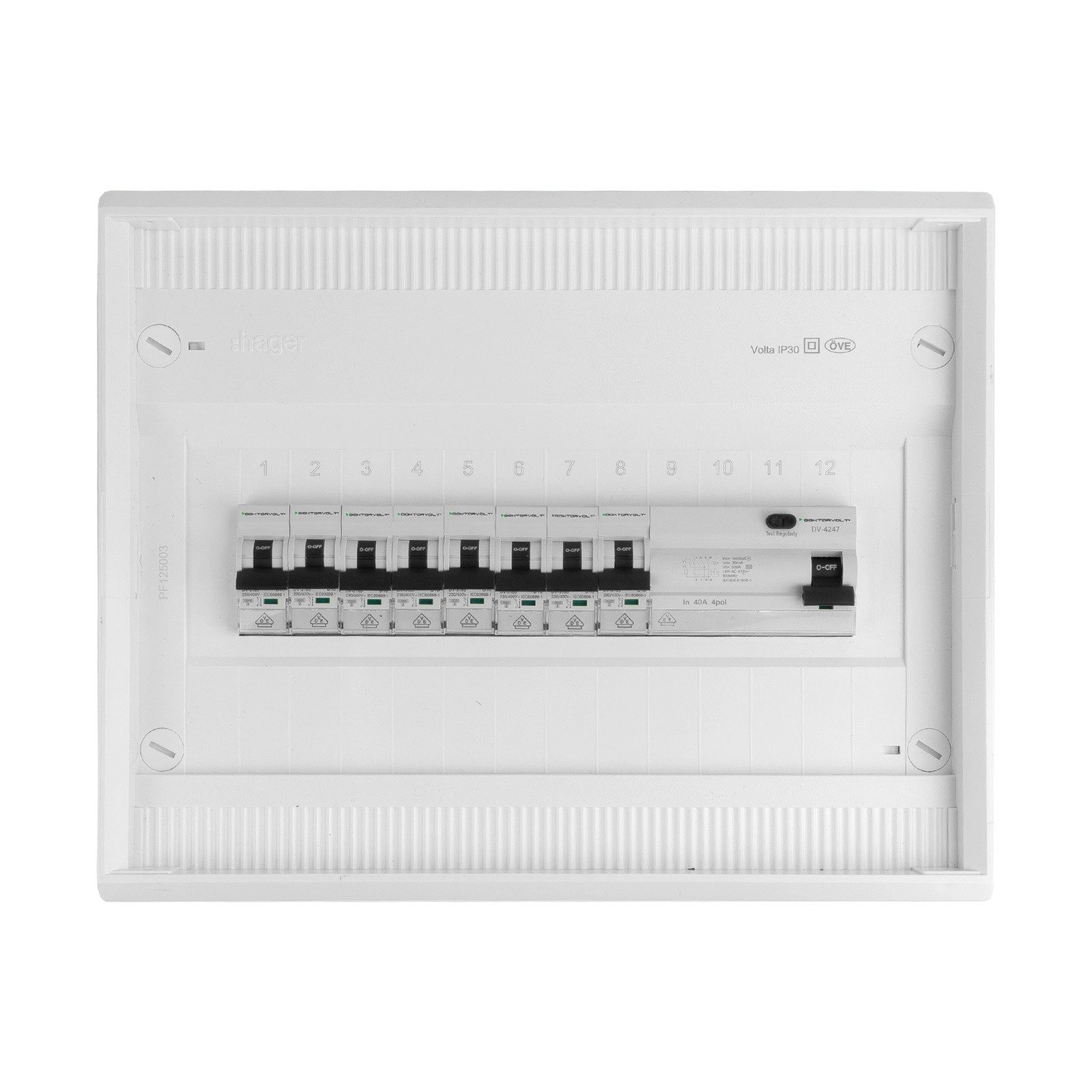 Doktorvolt Verteilerbox Sicherungskasten Aufputz Verteilerkasten 8xMCB 1xRCCB VDE 245x305x96,5