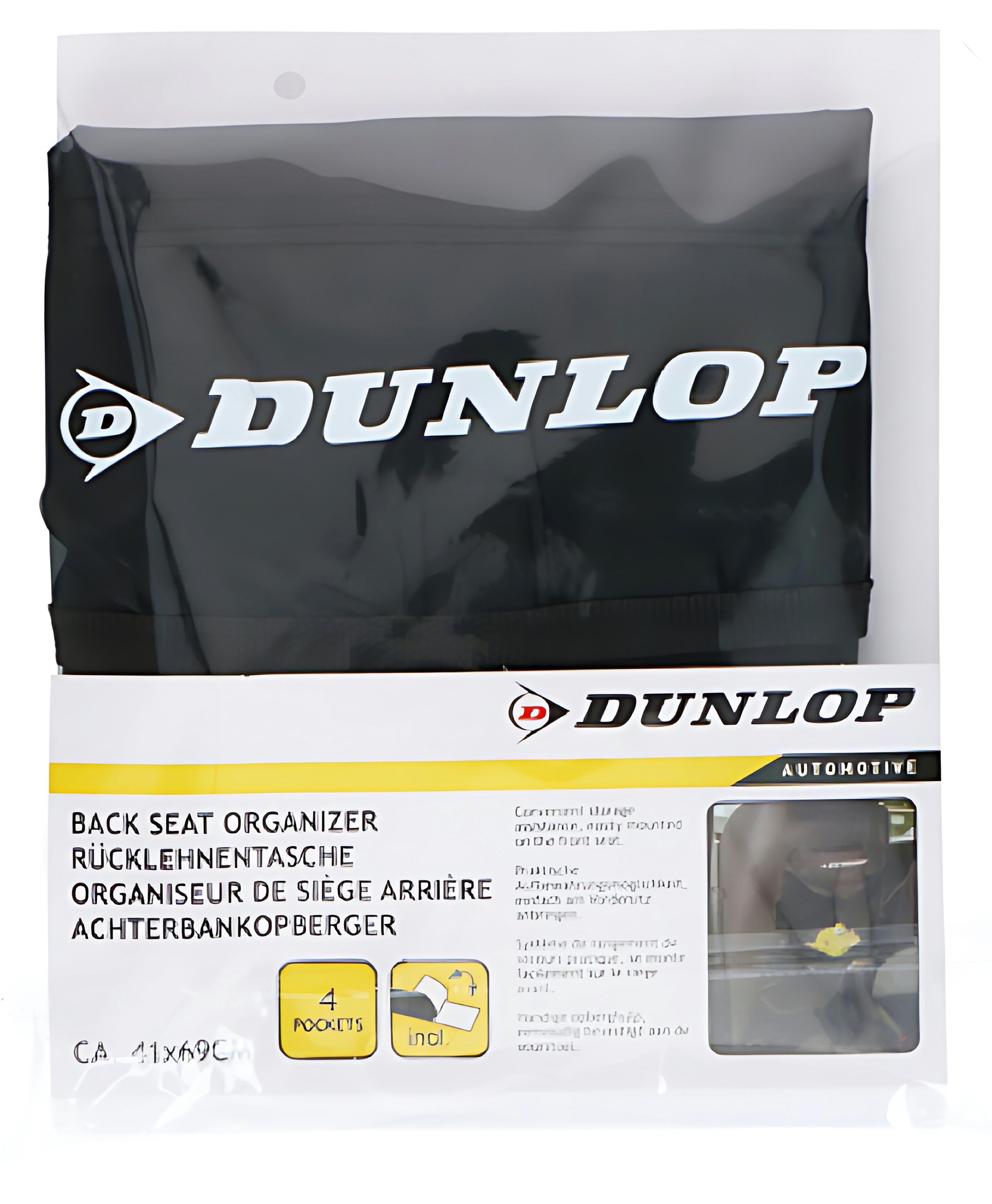 Dunlop Rücksitzorganizer RÜCKLEHNENTASCHE Rückenlehnenschutz Veranstalter Rücksitz Schwarz Auto 41x69cm für 13, Organizer Schutz Rücksitztasche Rücklehne Autositz