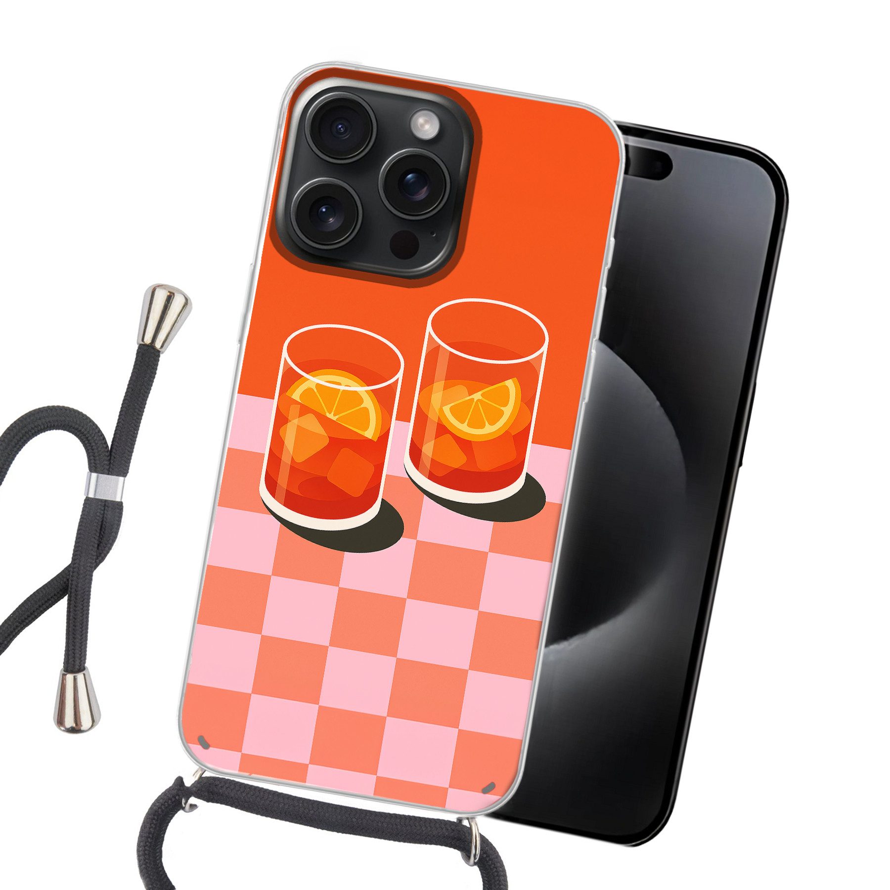 MuchoWow Handyhülle für Apple iPhone 15 Pro Max Orange - Brillen - Orange, Tragbare Handyhüllen mit Kette zum umhängen, Handykette Handyband