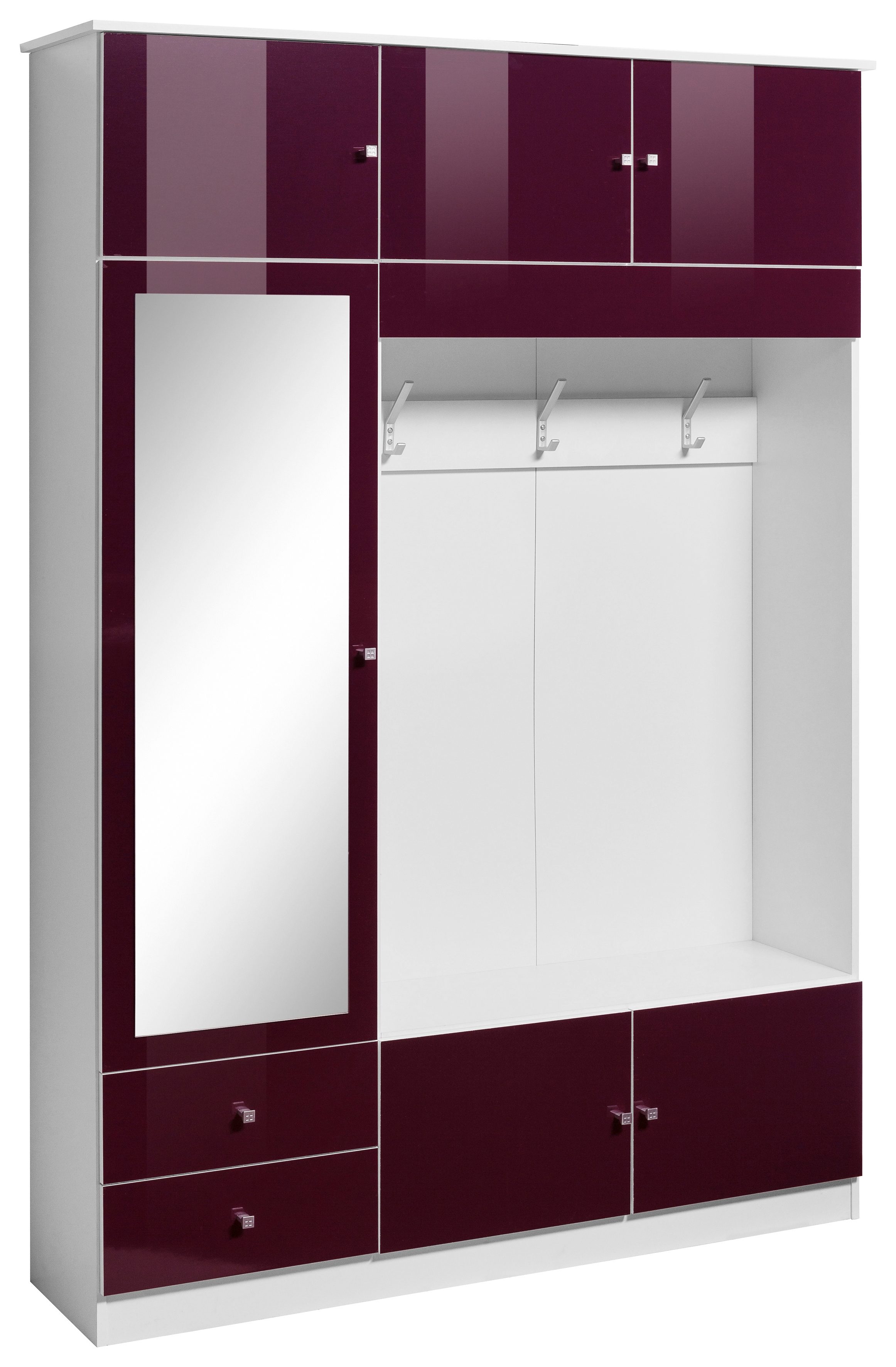 Garderobe KOMPAKTA in weiß / brombeer Hochglanz