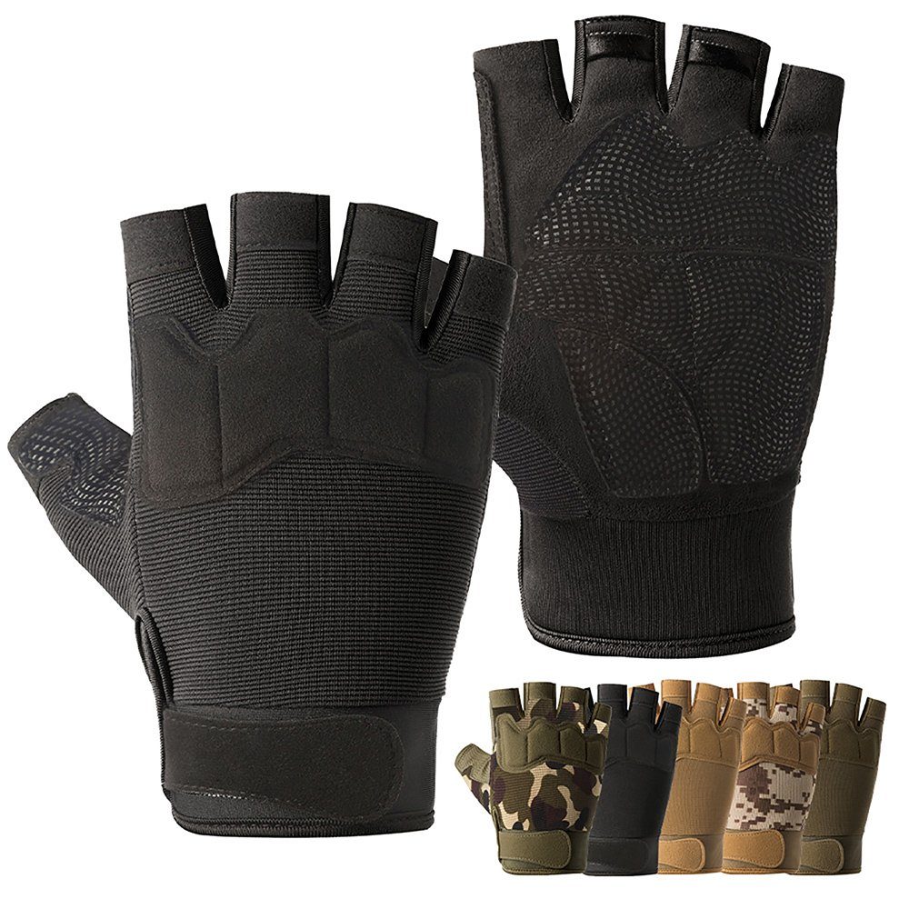 Radfahren Outdoor Men Halbfinger,Camo Anti-Rutsch, Tactical BTTO Fahrradhandschuhe Bewegungstraining für Schwarz Handschuhe Fingerlose Fitnessstudio Joggen Fischen