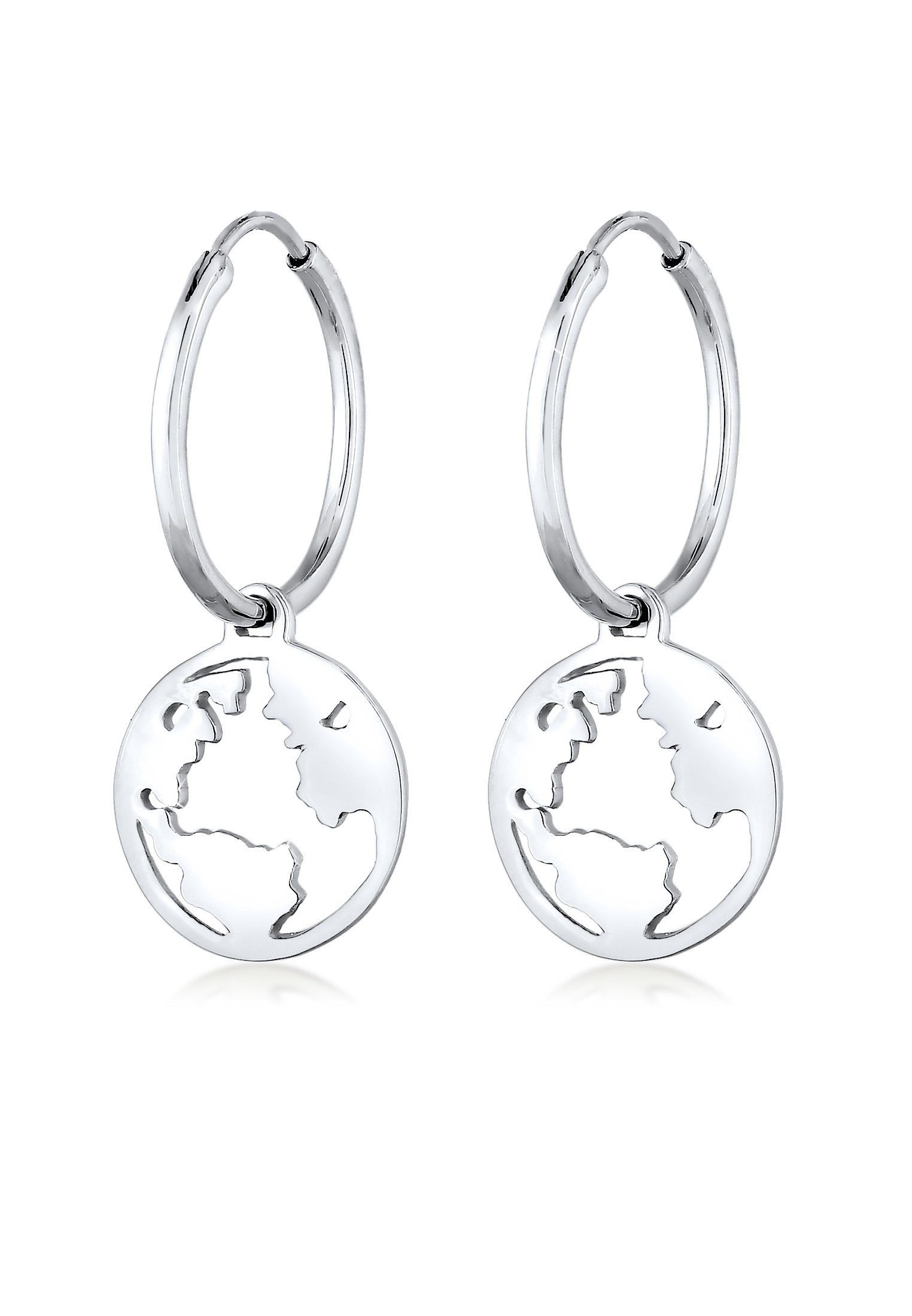 Elli Paar Creolen Globus Trend anlaufgeschützt Hänger Silberschmuck hochglanzpoliert Silber, 925 Reisen und Weltkugel