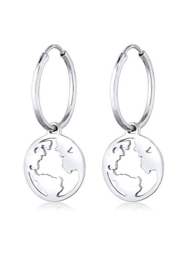 Elli Paar Creolen Hänger Weltkugel Globus Reisen Trend 925 Silber,  Silberschmuck hochglanzpoliert und anlaufgeschützt