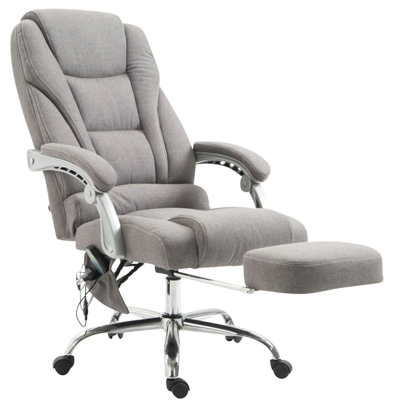 Pacira Massagefunktion Stoff Bürostuhl 360° - XXL), mit grau Bürostuhl TPFLiving und - Drehstuhl, Chefsessel, (Schreibtischstuhl, Metall chrom Sitzfläche: drehbar Gestell: höhenverstellbar