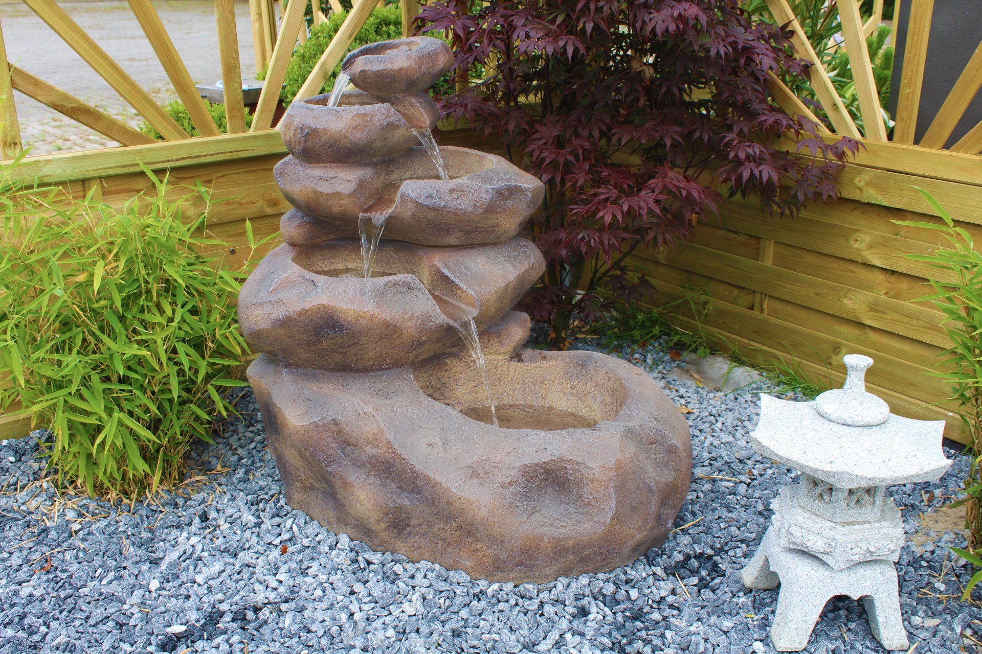 Arnusa Waterfall Garden Fountain SB109 Large Cascade in Stone Look, (Complete Set, 2 pcs), Fountain with LED Lighting