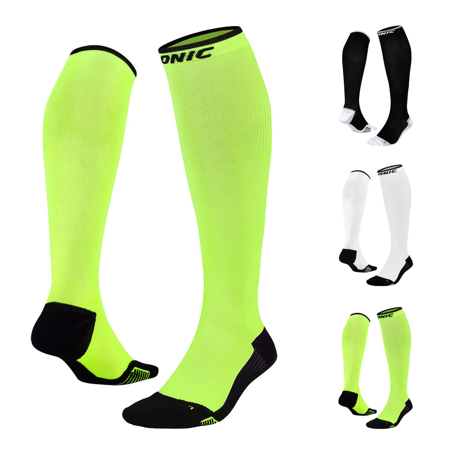 ONIC GEAR Kompressionsstrümpfe Laufsocken - Damen & Herren - Schwarz, Weiß und Neon Gelb