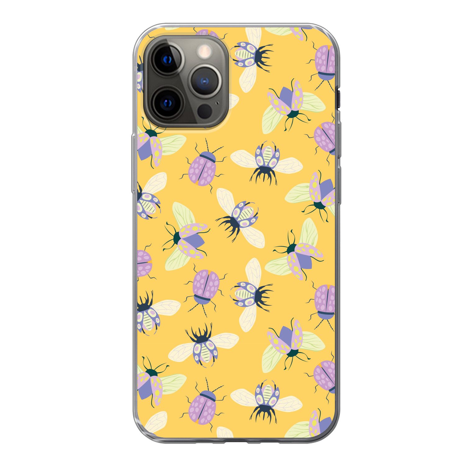 MuchoWow Handyhülle für Apple iPhone 13 Pro Insekten - Muster - Gelb - Lila - Farbenfroh, Smartphone-Bumper, Print, Handy Schutzhülle Dünn