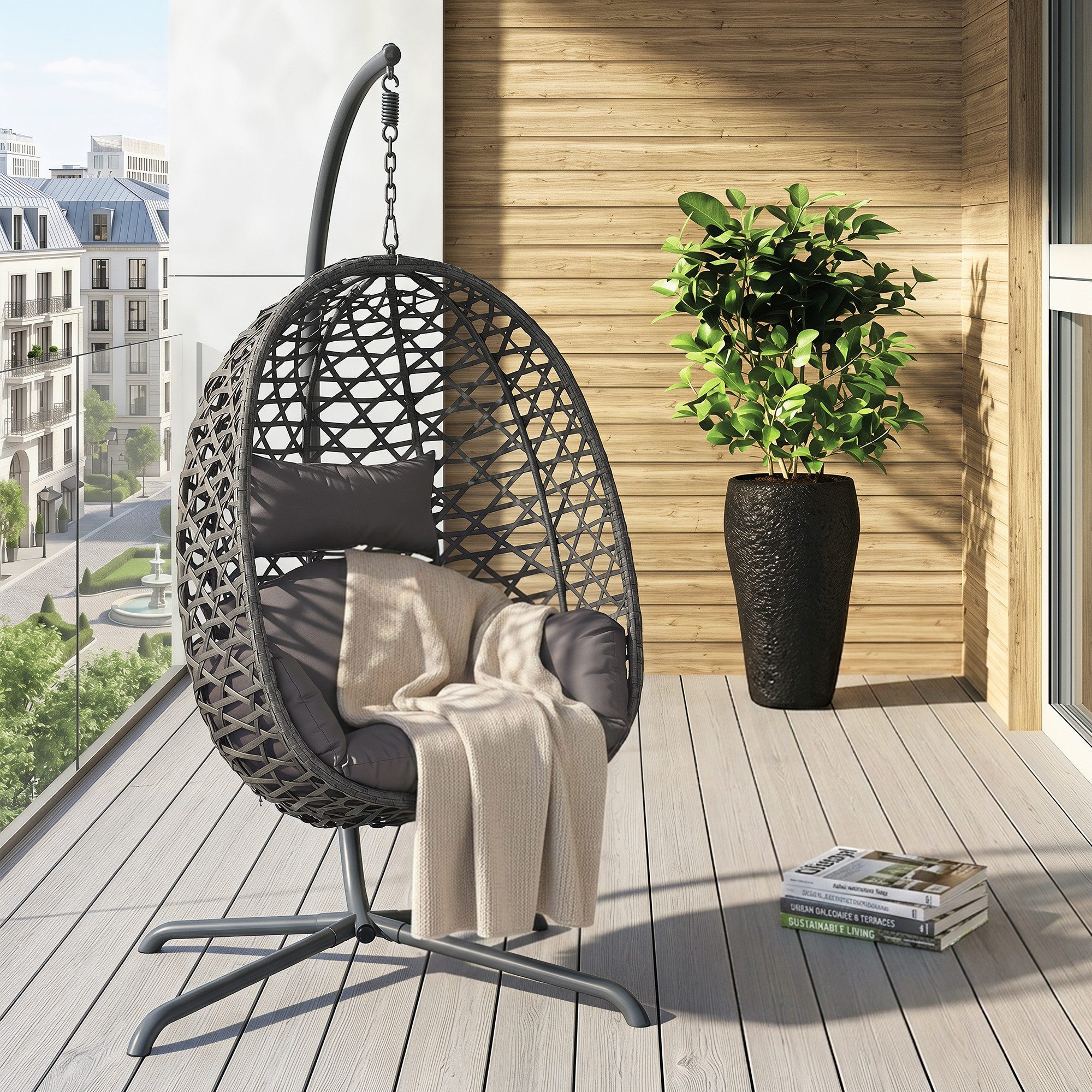 Avestar Hängesessel Hängesessel Outdoor-Schaukel in Eiform mit weichem Kissen (1-St) – Bild 4 von 5